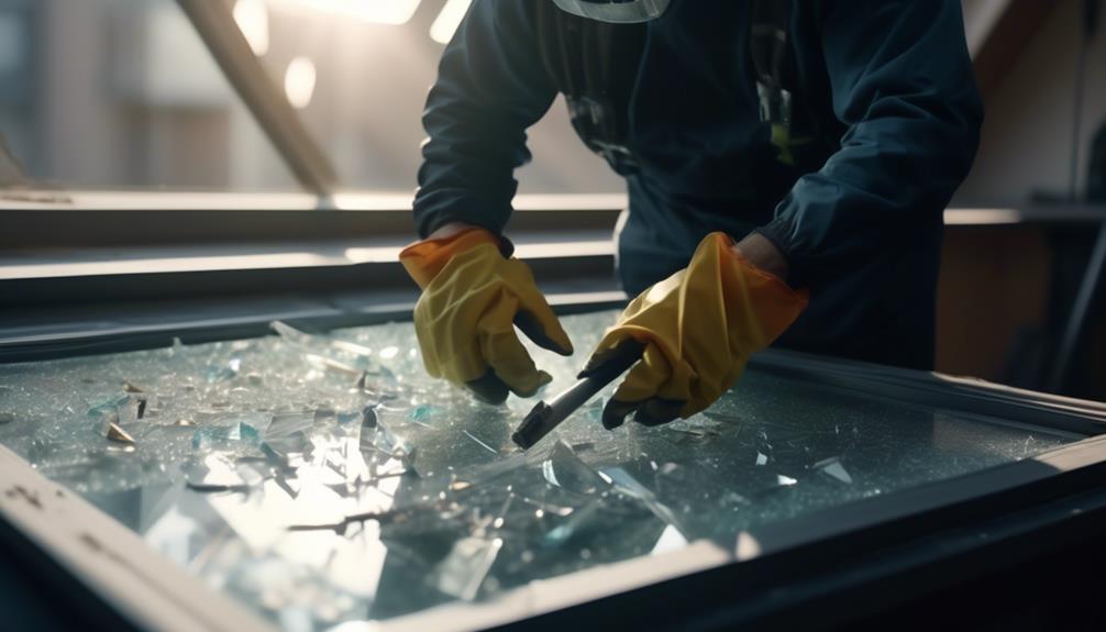 repairing shattered glass window