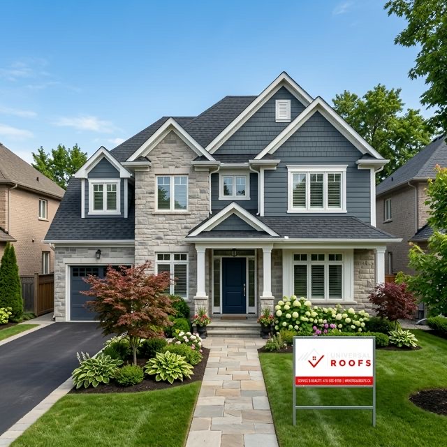 Beautiful Toronto home with new dark charcoal shingle roof by Universal Roofs