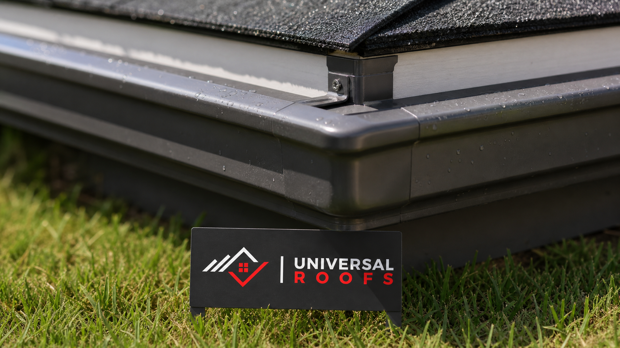 Close-up of a seamless aluminium gutter corner joint and hidden hanger on a Toronto home