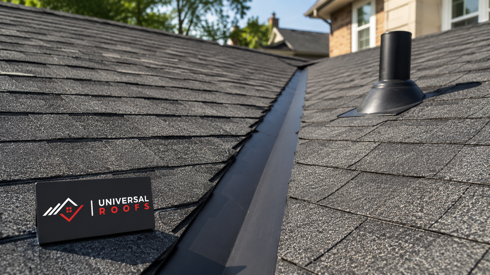 Close-up detail of new valley flashing and shingle courses after a roof replacement in Markham