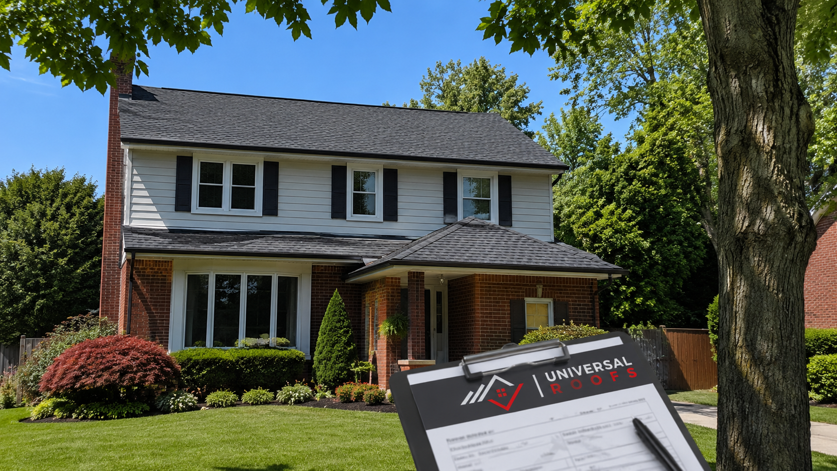 Suburban Markham home with a newly completed asphalt shingle roof replacement in summer daylight
