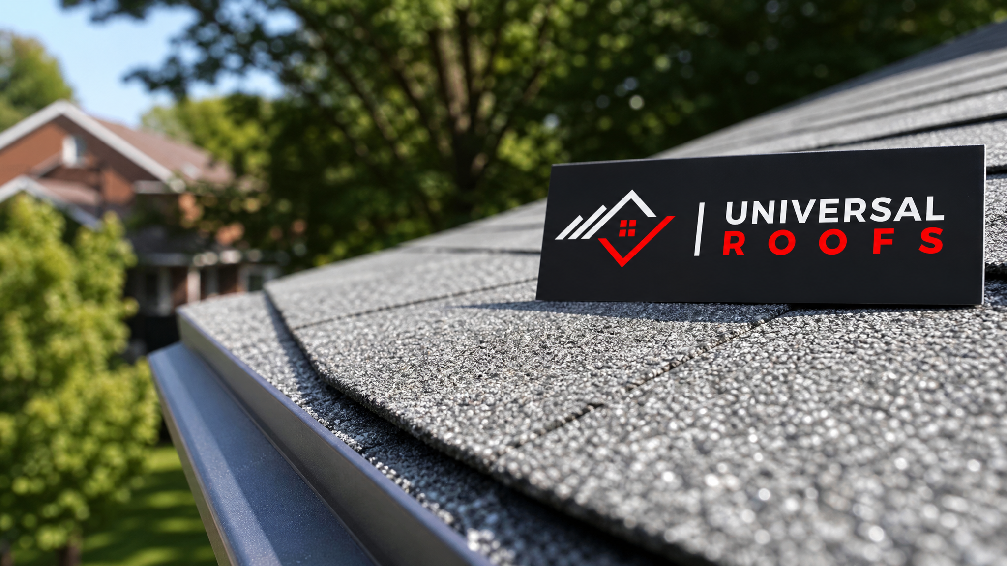 Close-up detail of light grey reflective shingle material and flashing on a Toronto roof