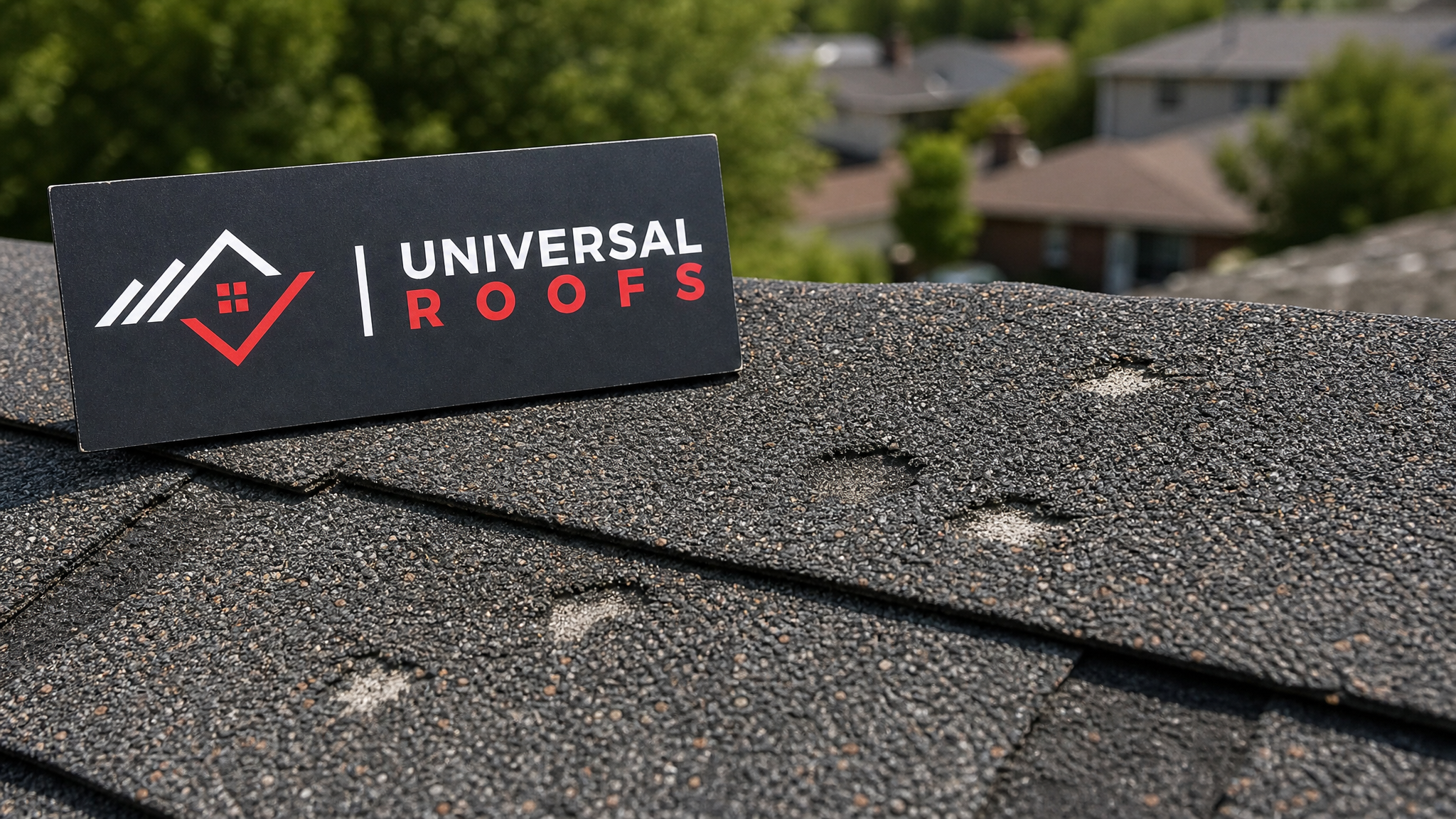 Close-up of a hail-impacted asphalt shingle showing granule loss and bruising during a warranty inspection
