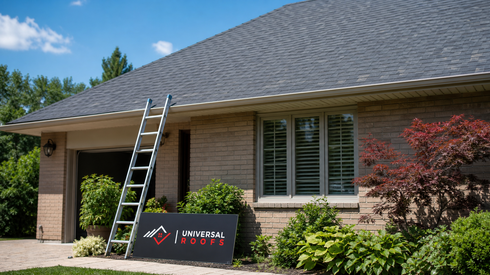 Repaired asphalt shingle roof on a Toronto-area home after wind damage fixes, showing uniform, securely sealed shingles in summer daylight