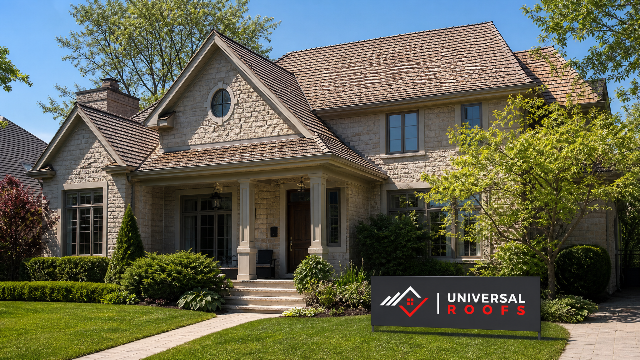 Freshly repaired wood shake roof on a Toronto-area home in summer daylight with even, tight cedar shakes