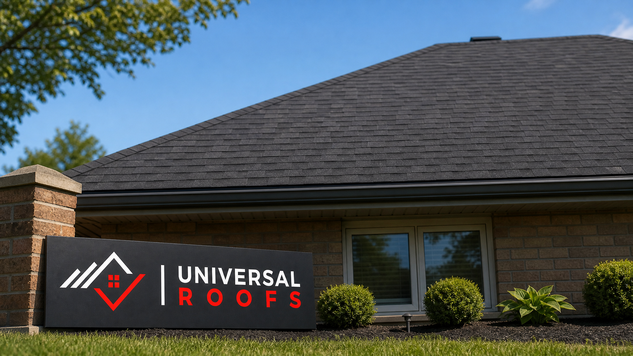 Freshly repaired asphalt shingle roof on a Toronto home in summer daylight with no visible damage or lifted tabs