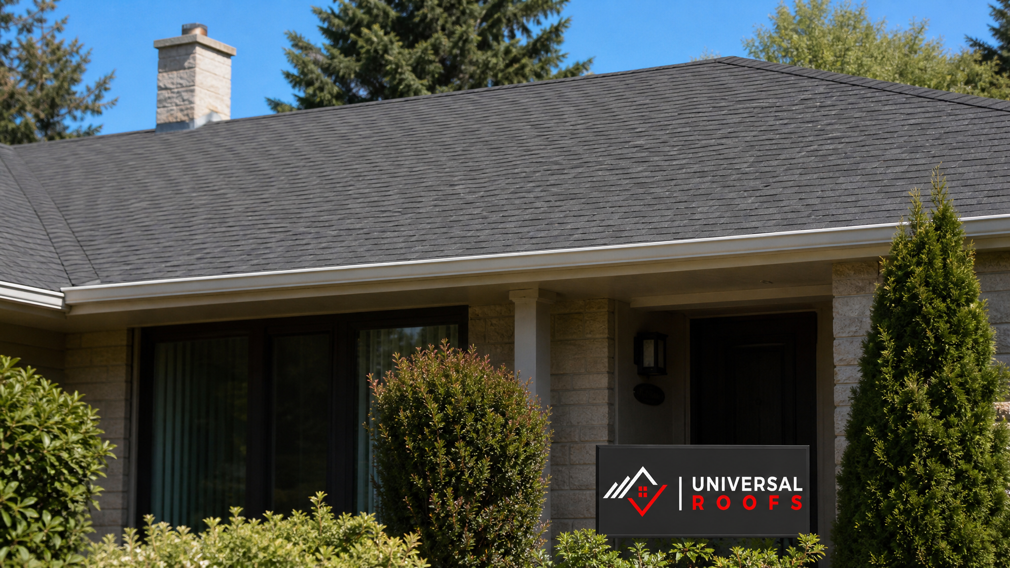 Fully repaired asphalt shingle roof on a Toronto home in summer daylight with no visible damage
