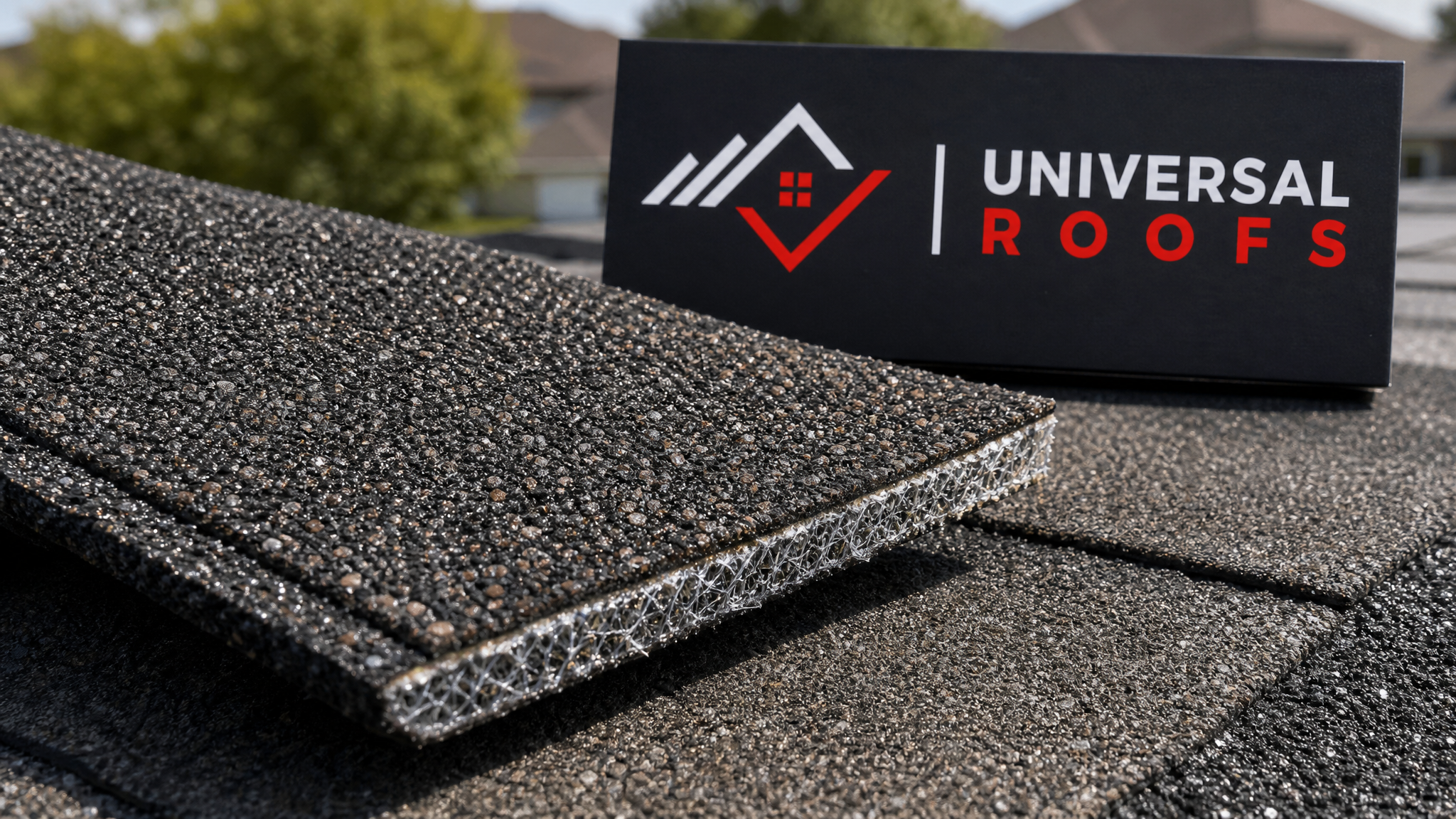 Close-up detail of an impact-resistant asphalt shingle with visible reinforced granule layer used for hail damage repair