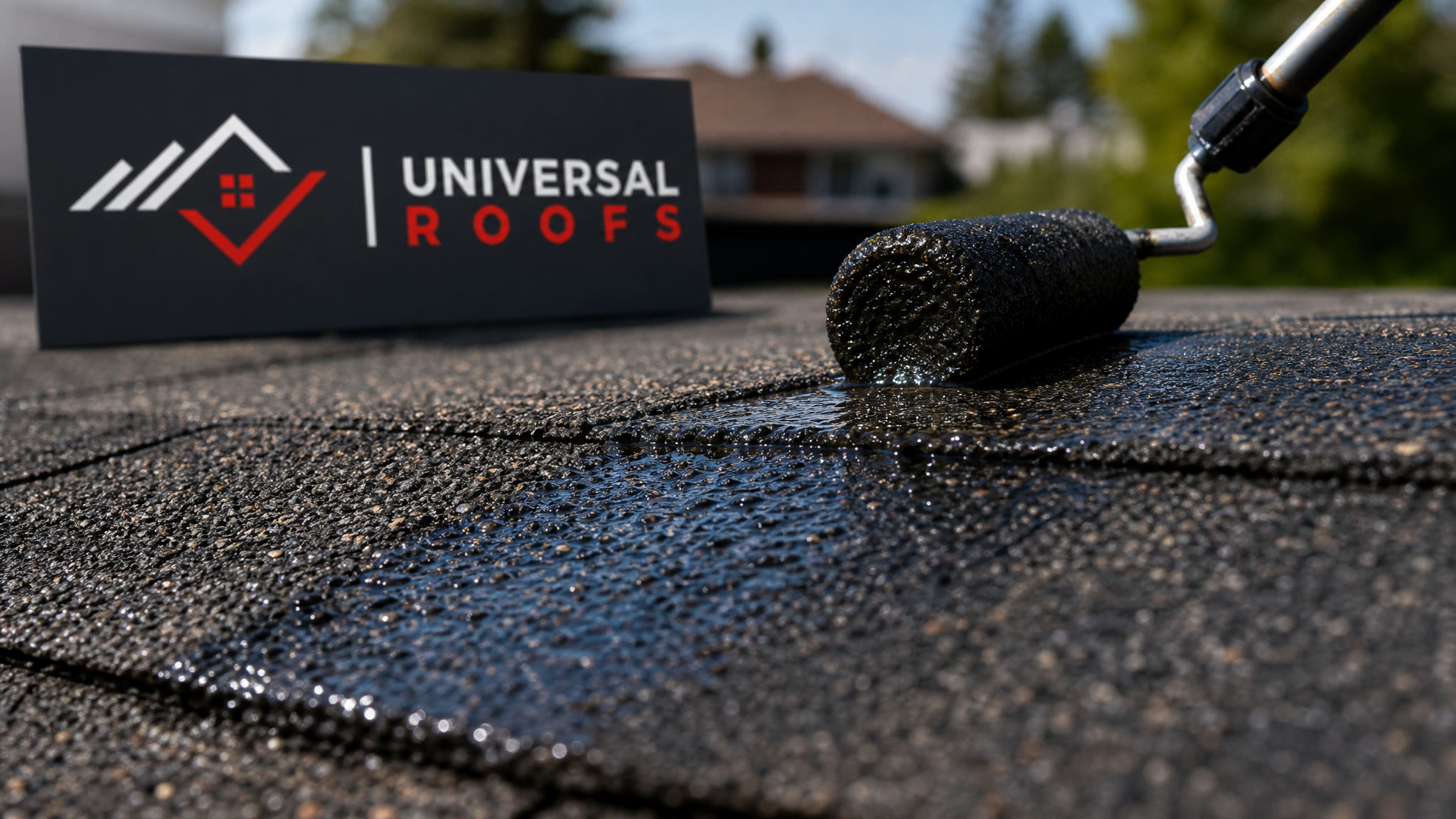 Close-up of anti-microbial coating being applied evenly across asphalt shingle texture