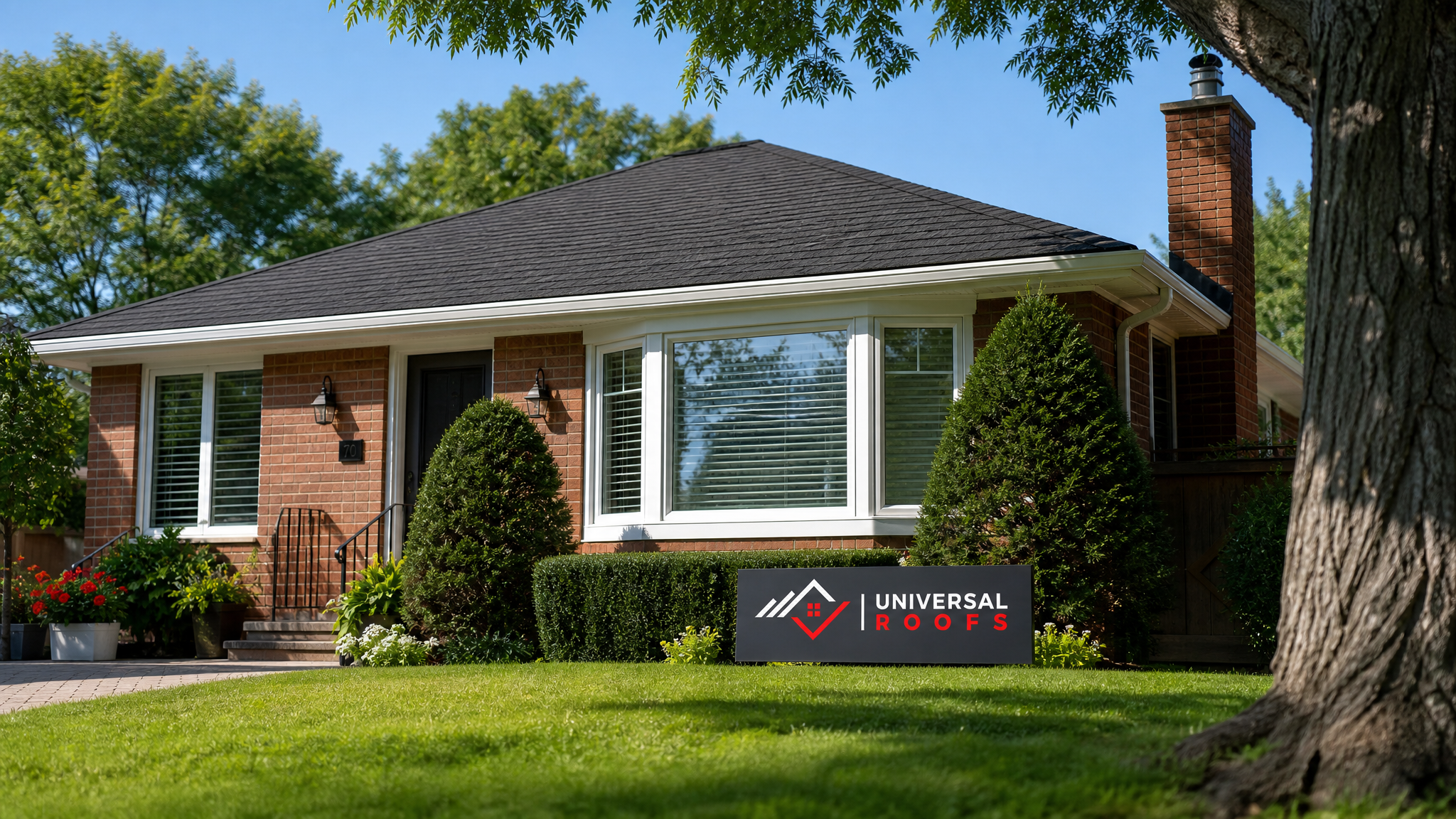 A freshly cleaned asphalt shingle roof on a Toronto-area home with no algae streaking, photographed in summer daylight