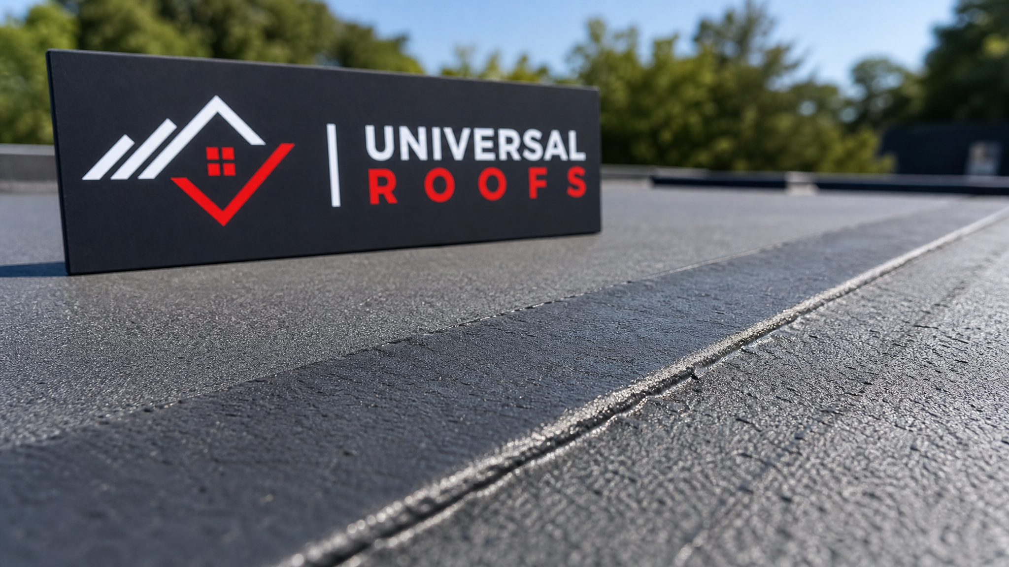 Close-up of a newly welded flat roof membrane seam showing clean overlap and sealed edge detail