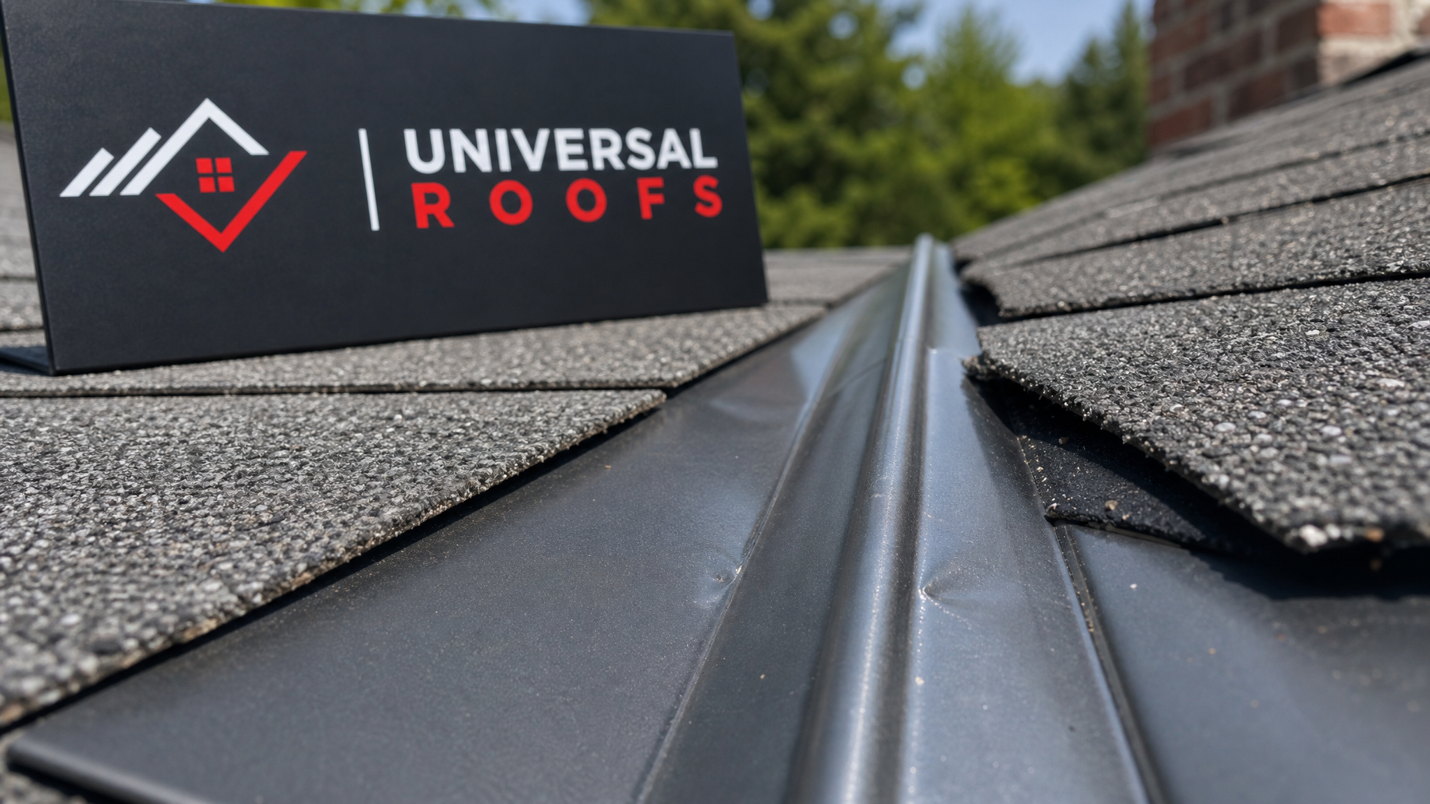 Close-up detail of open valley metal flashing centre crimp and ice-and-water shield underlayment edge on a residential roof