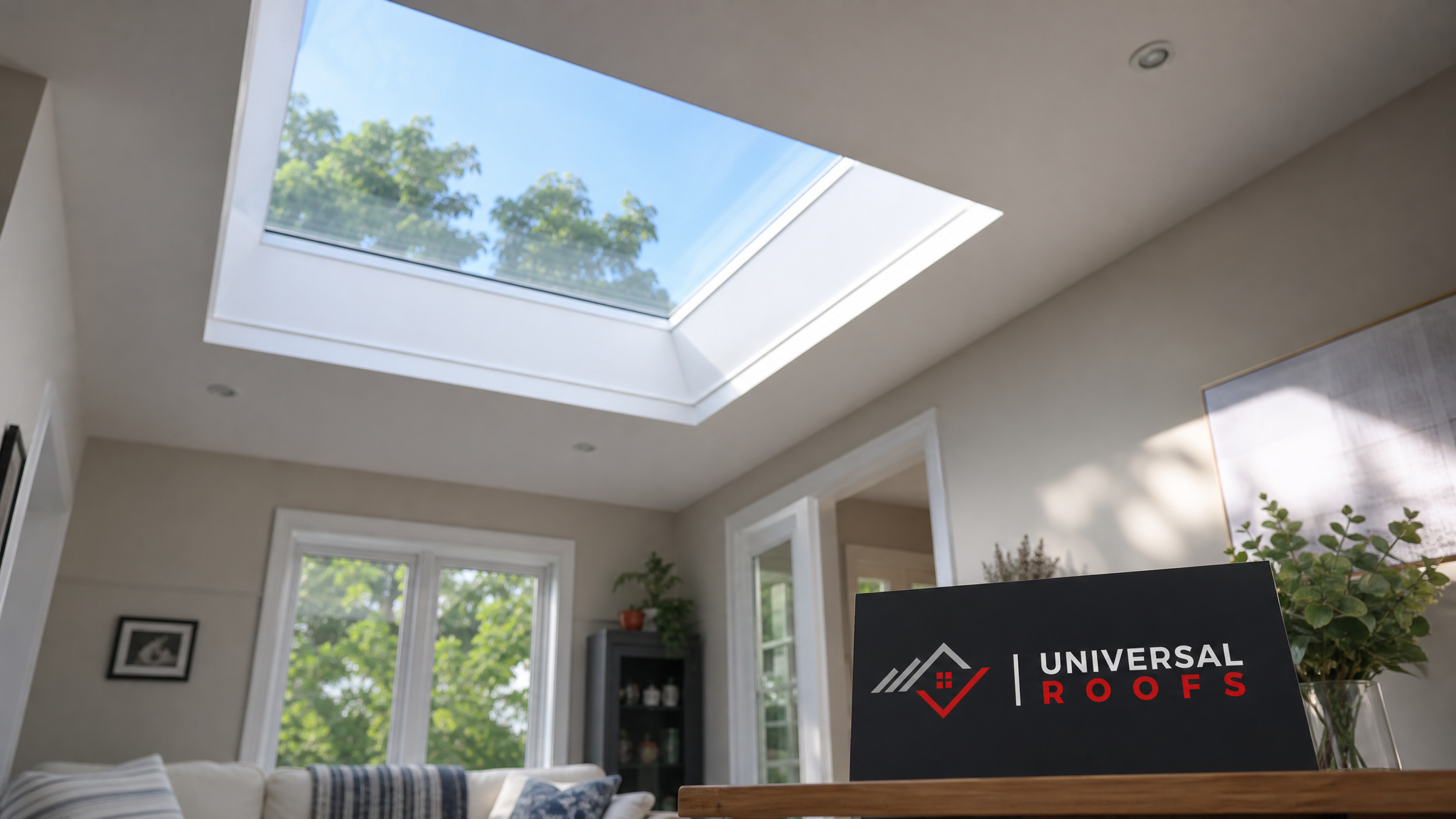 Bright, leak-free skylight in a Toronto home interior after successful DIY repair, sunlight streaming through clean glazing