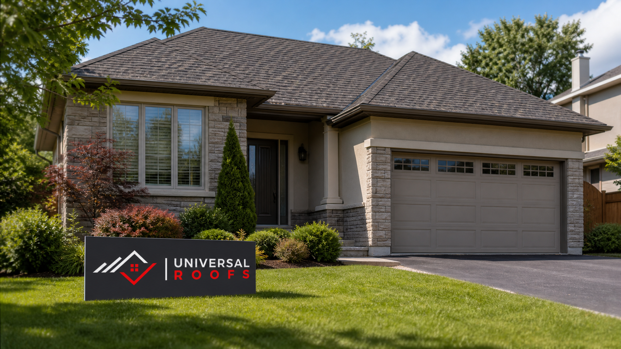 A well-maintained asphalt shingle roof on a Toronto-area home in summer daylight, showing uniform, healthy shingles with no visible damage