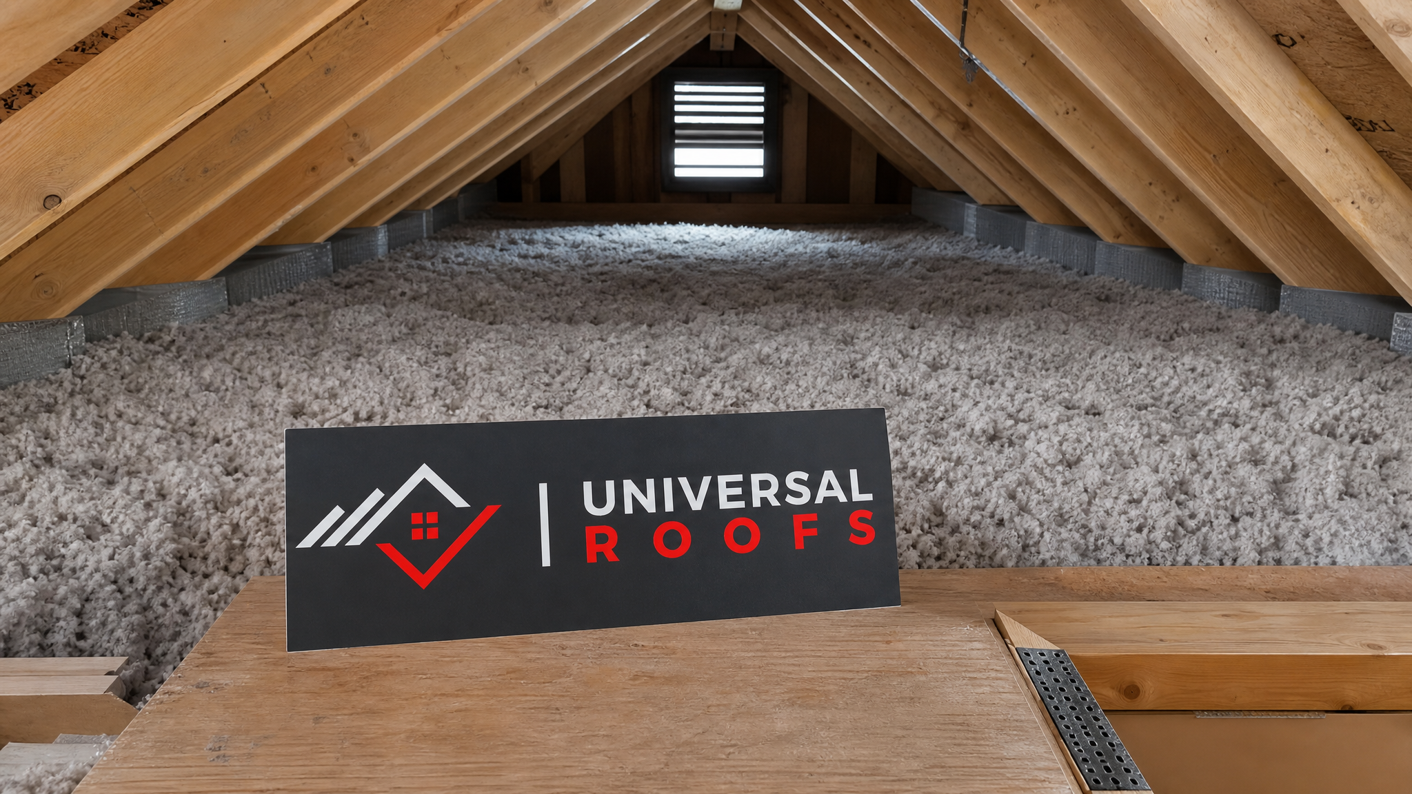 Freshly installed loose-fill attic insulation evenly covering a Toronto attic floor in daylight