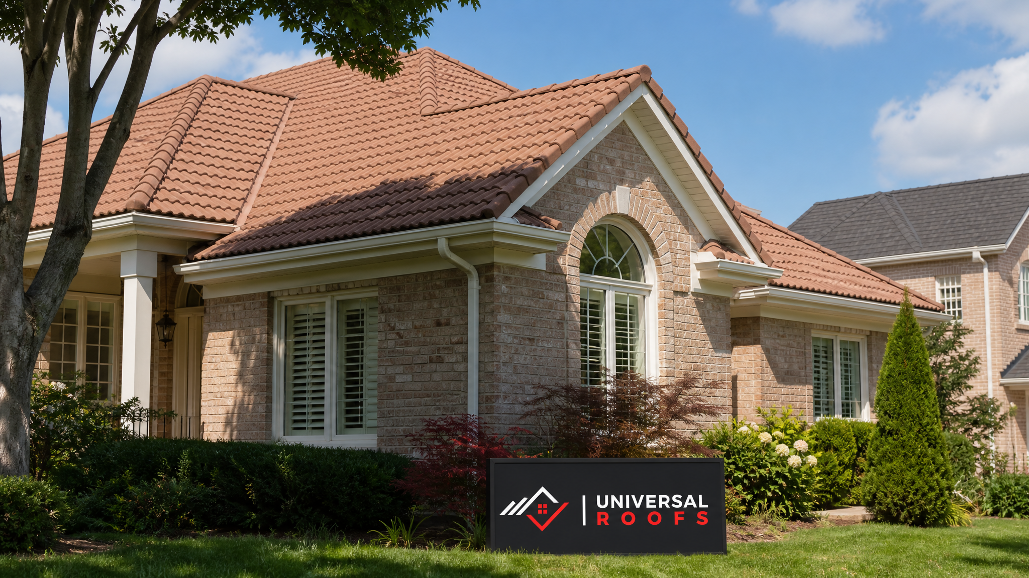 Clean tile roof on a Toronto area home after mould and mildew removal, summer daylight
