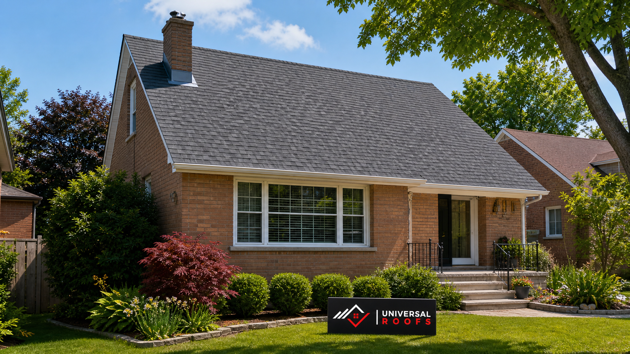 Finished residential roof in Toronto after a successful roof inspection, clean shingles and flashing under summer daylight