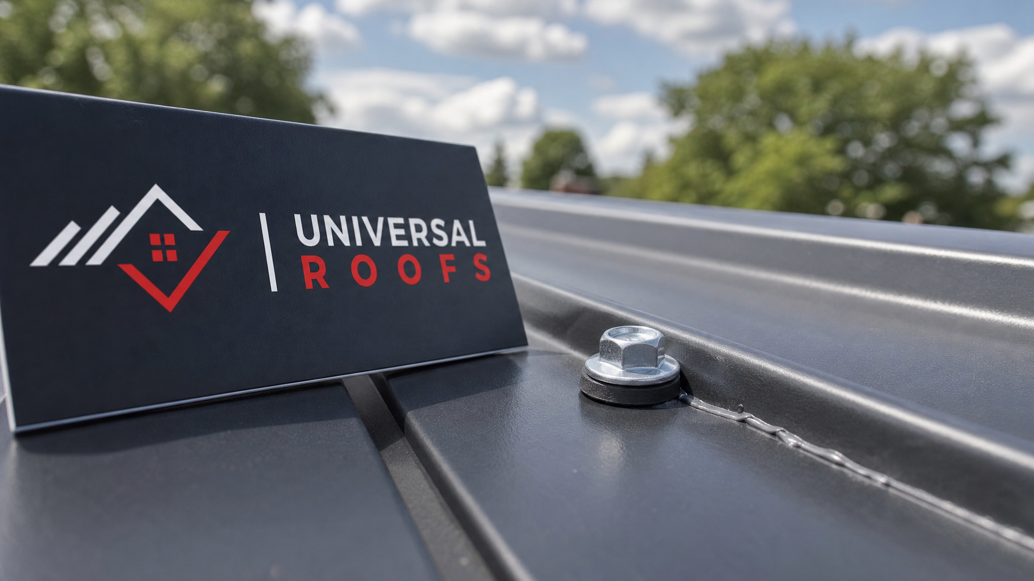 Close-up detail of a metal roof seam and fastener with fresh sealant and a new neoprene washer, showing a properly completed repair