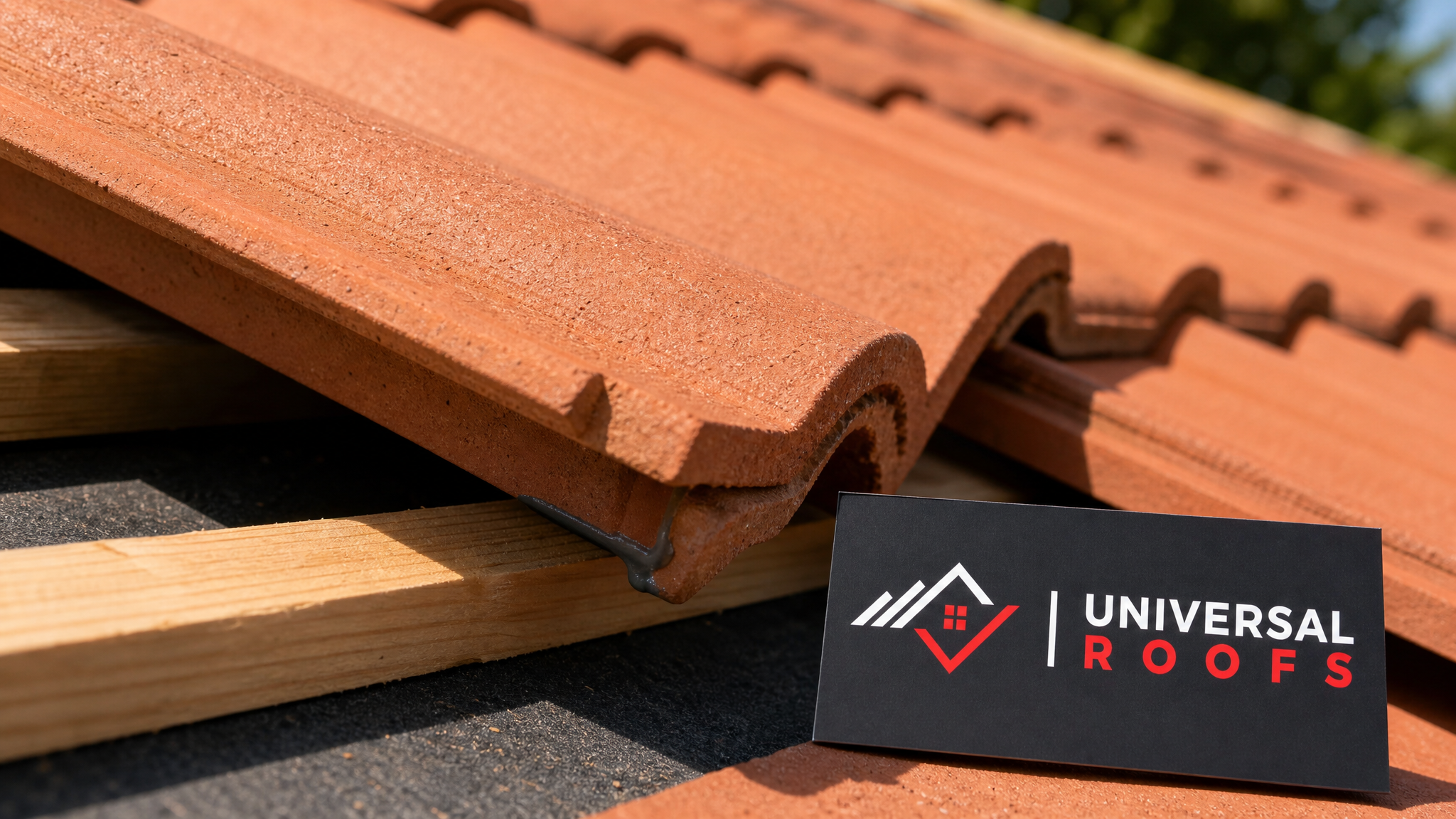 Close-up detail of a clay roof tile nib hooked securely over a wood batten with fresh sealant along the edge