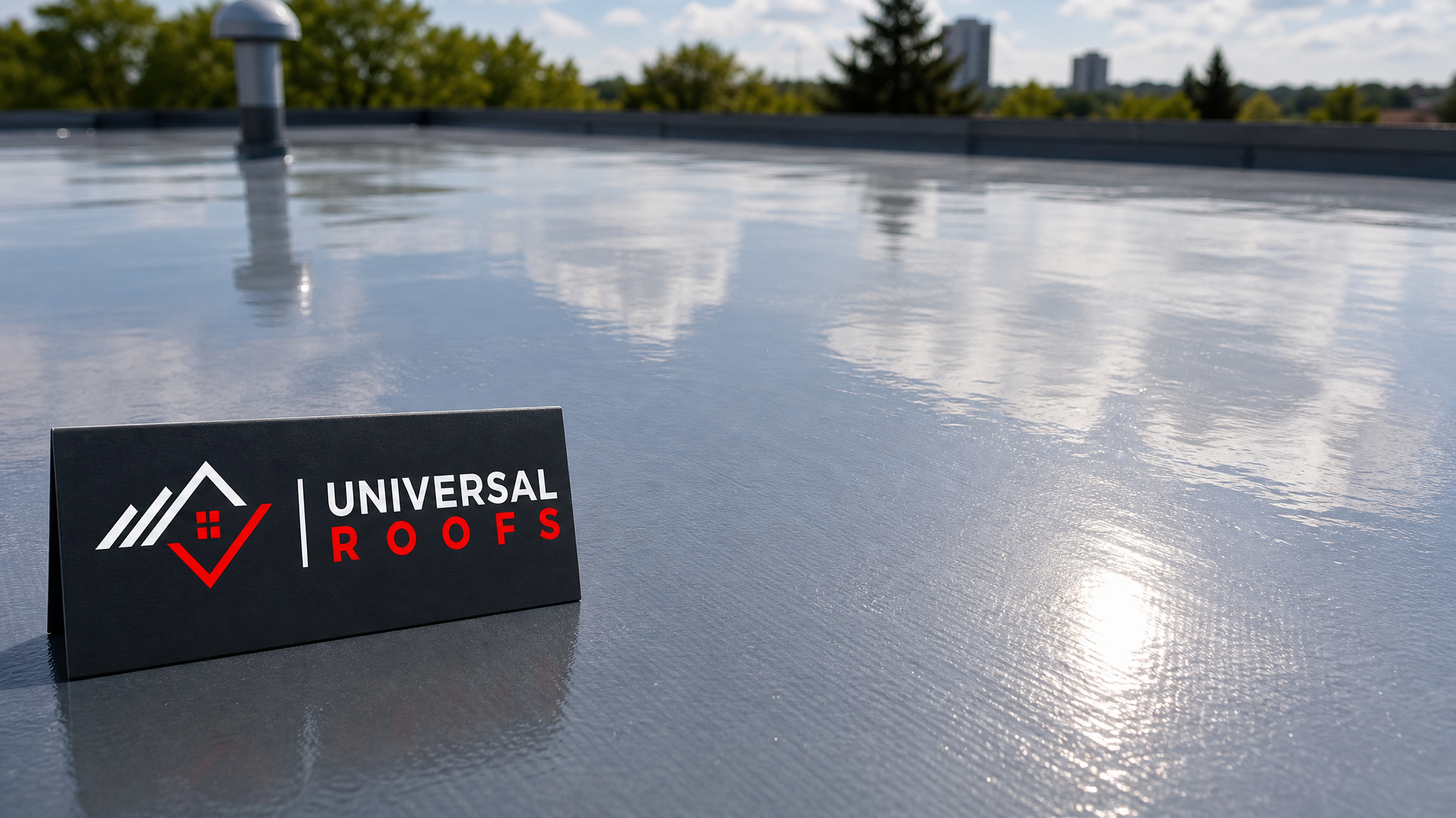 Close-up detail shot of a high gloss roof coating surface showing reflective sheen and smooth seamless texture