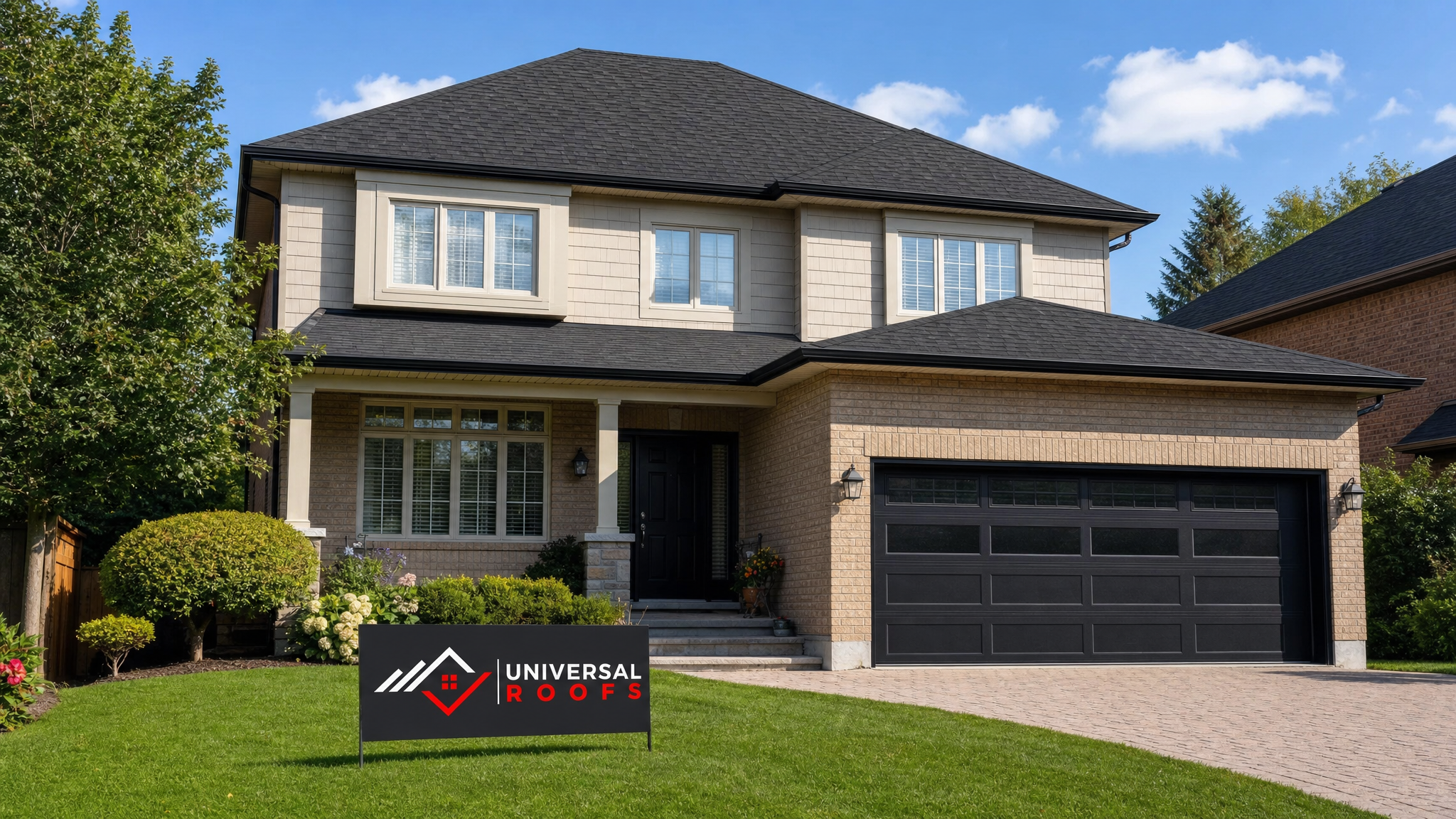 Finished GTA home with a wind-resistant shingle roof in good repair on a sunny summer day