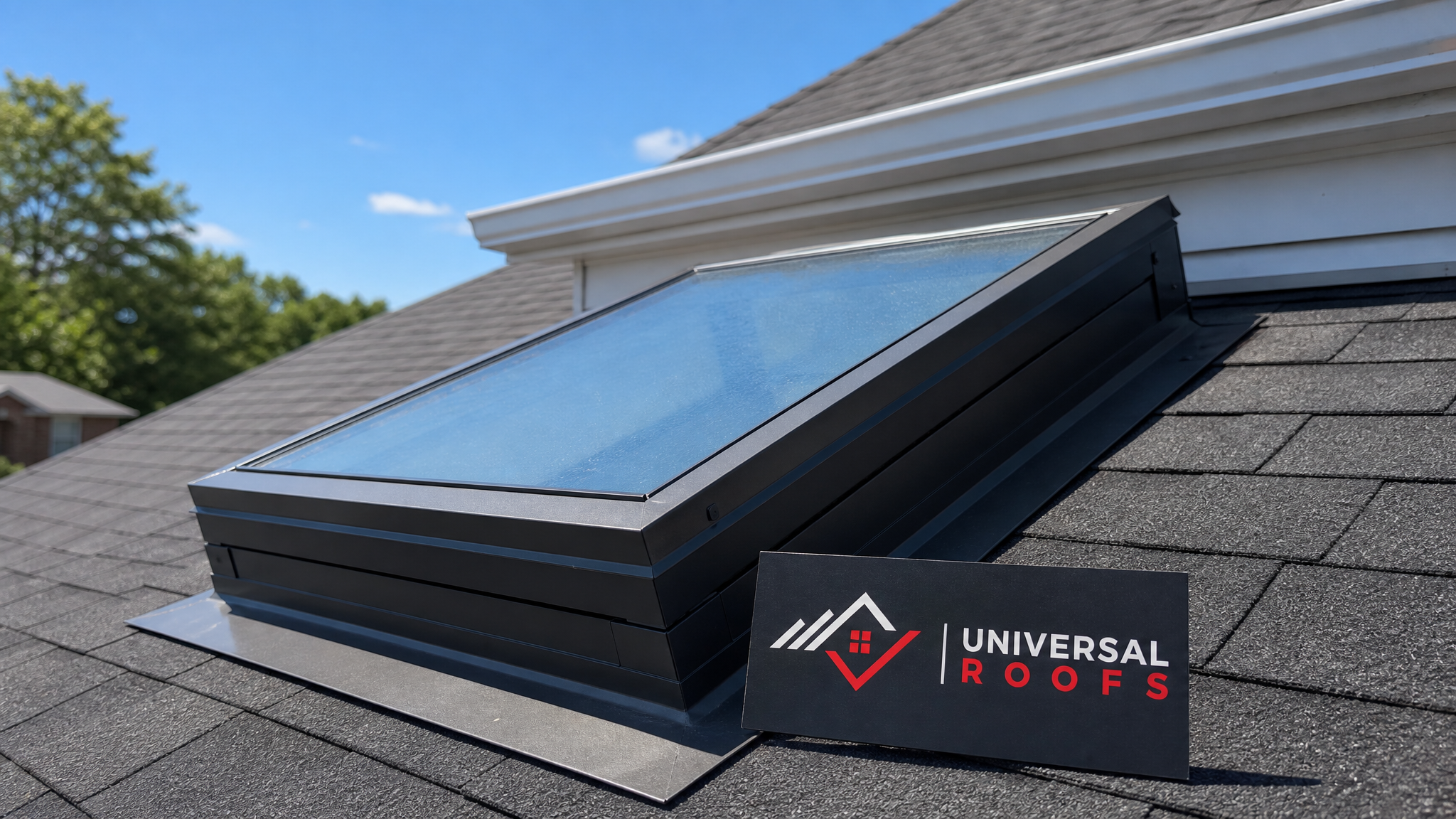 Snow-free residential skylight on a Toronto home roof after safe snow clearing