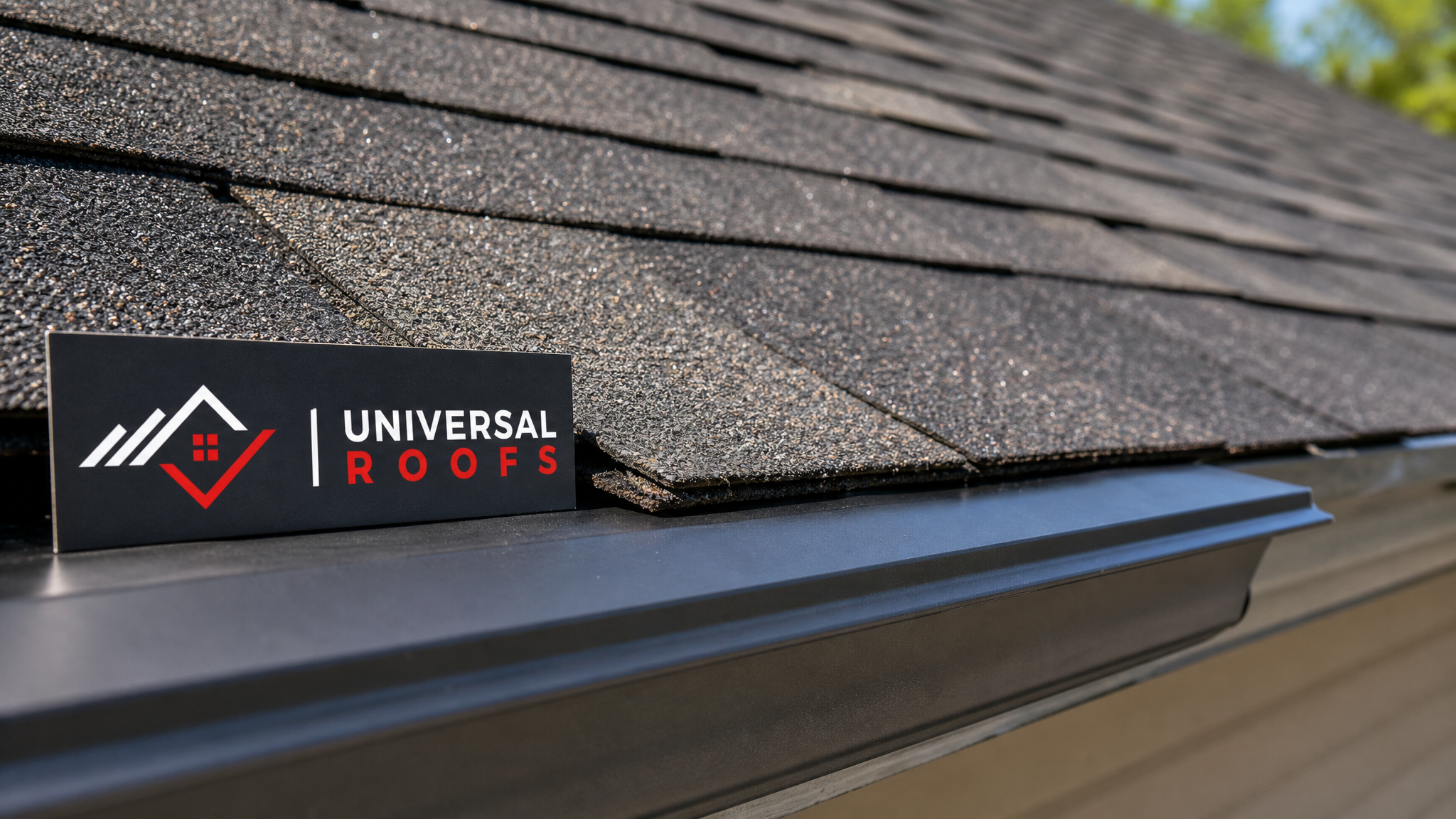 Close-up detail of overlapping architectural asphalt shingles and drip edge flashing used in a budget friendly roof replacement