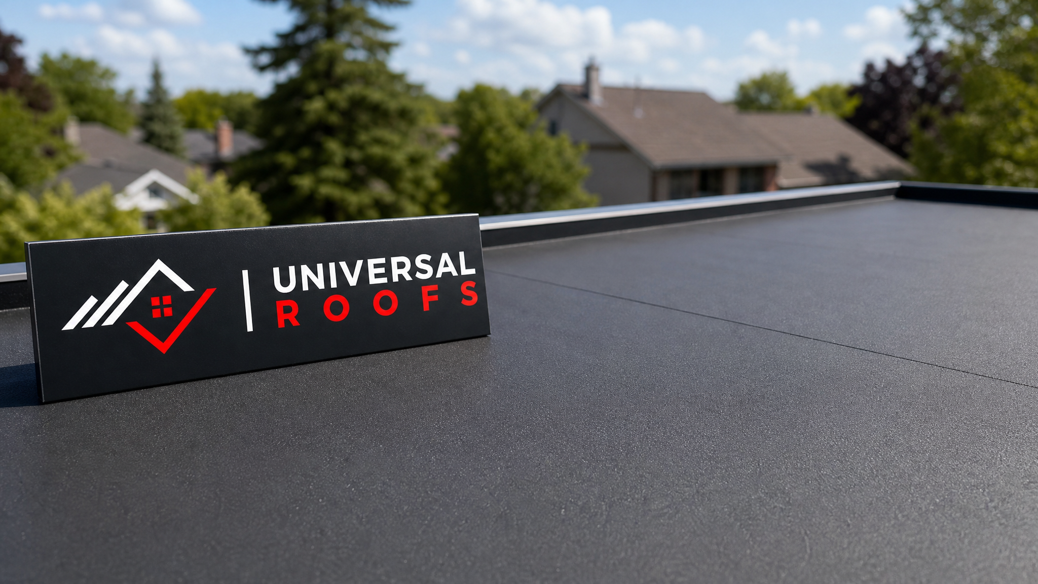 Repaired flat roof membrane in Toronto with smooth, blister-free surface under summer sunlight