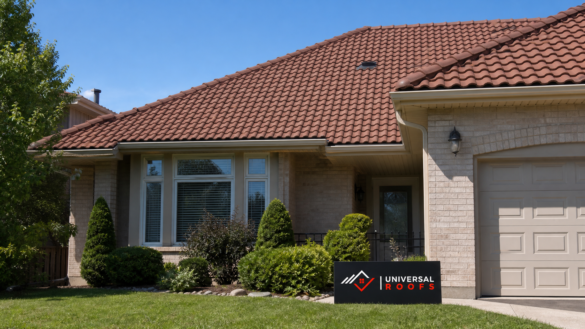 Clean tile roof free of moss and algae on a Toronto home in summer daylight