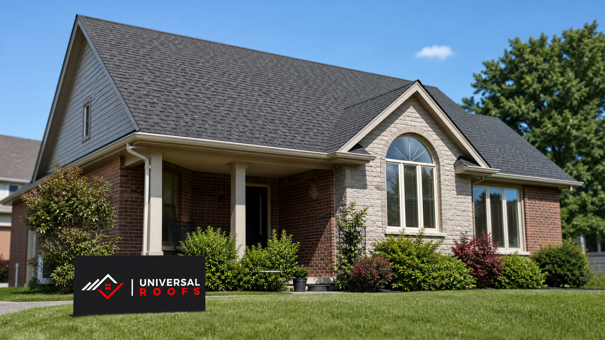 Repaired residential roof in Toronto after emergency repair, dry and intact under summer daylight