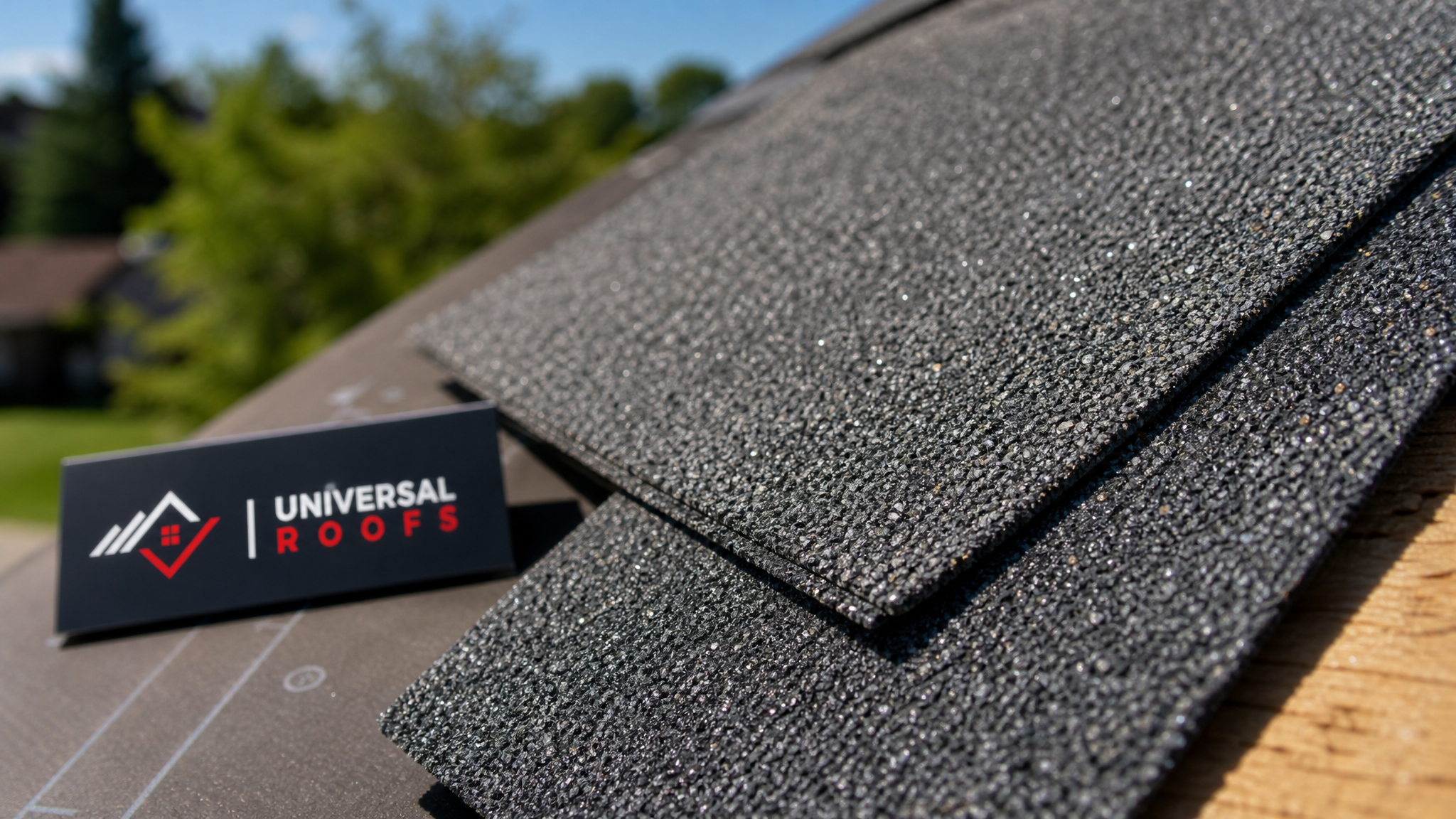 Close-up of impact-resistant Class 4 asphalt shingle showing reinforced mat and granule surface used in eco-friendly hail repair