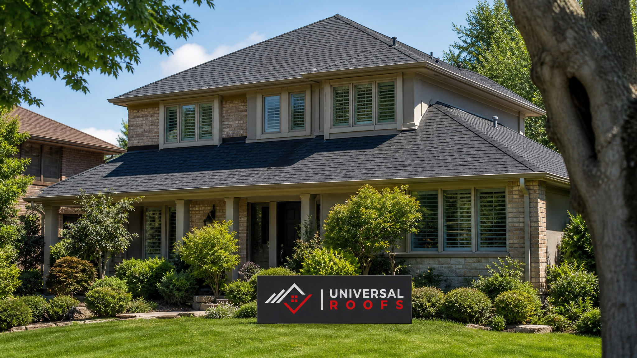 A well-maintained asphalt shingle roof on a Toronto-area home in summer daylight, showing clean, even rows of shingles in excellent condition