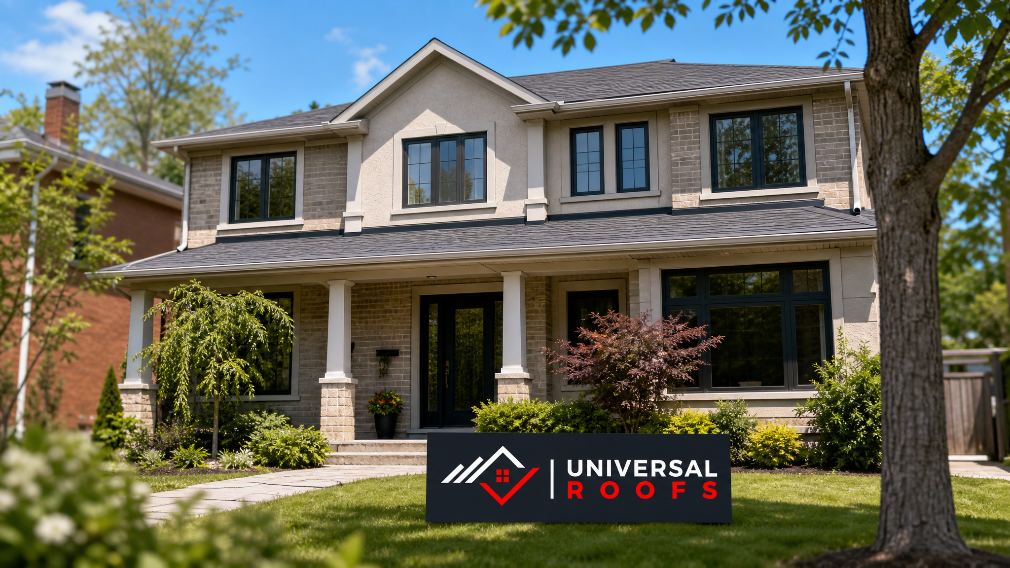 Straight, healthy roofline on a Toronto-area home in summer daylight with no visible sagging