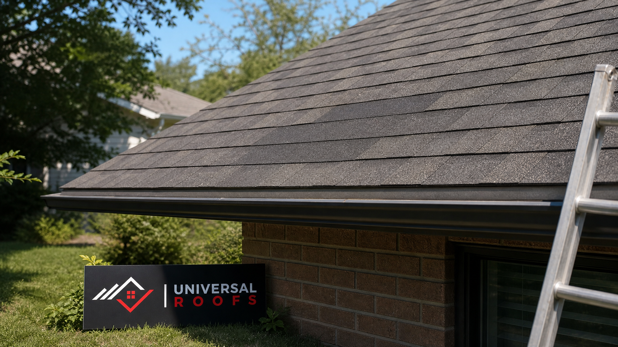 Freshly patched asphalt shingle roof on a Toronto home under clear summer sky, showing seamless repair blending with surrounding shingles