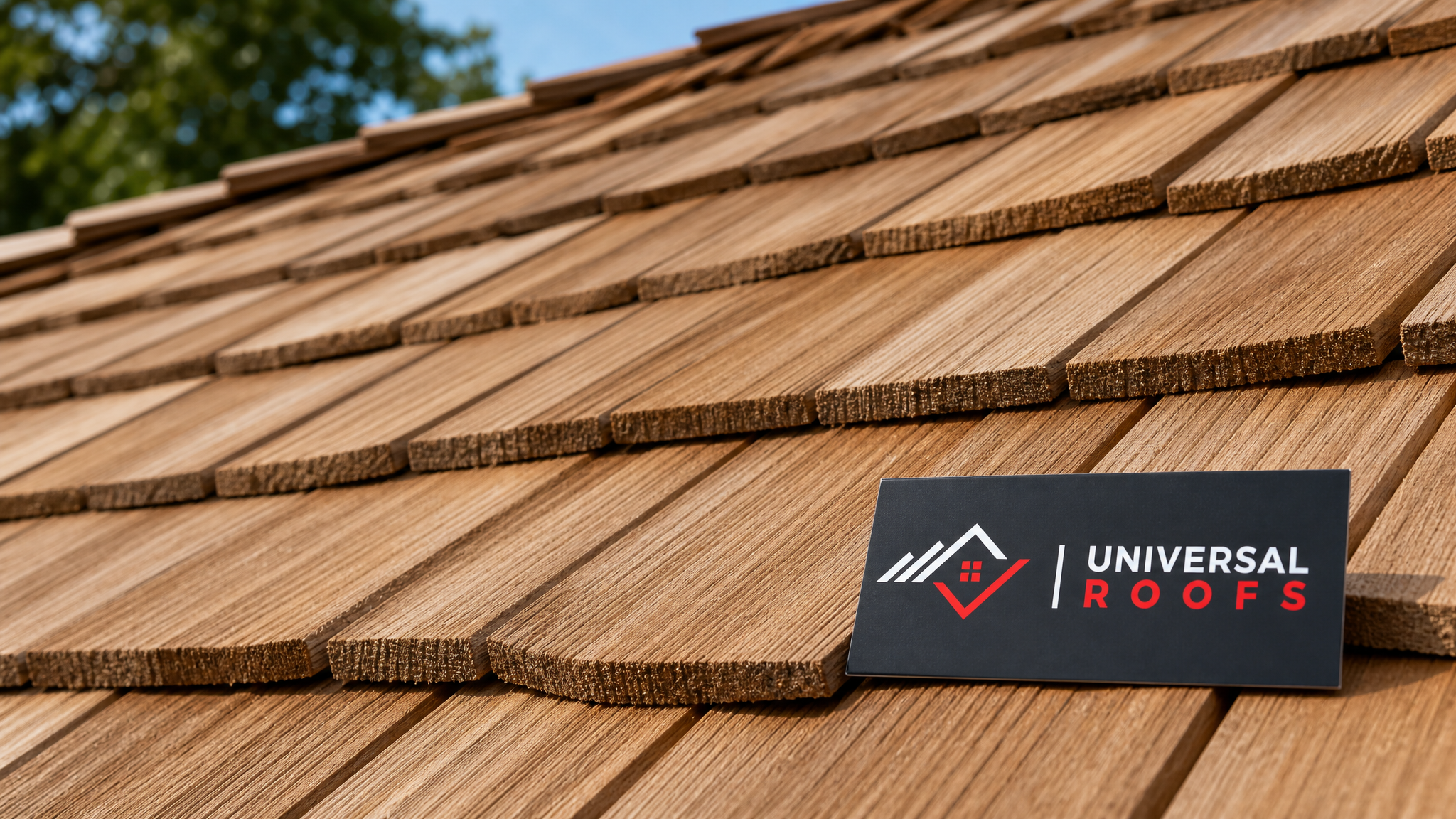 Close-up of cedar wood shake shingles showing wood grain texture after moss and algae treatment