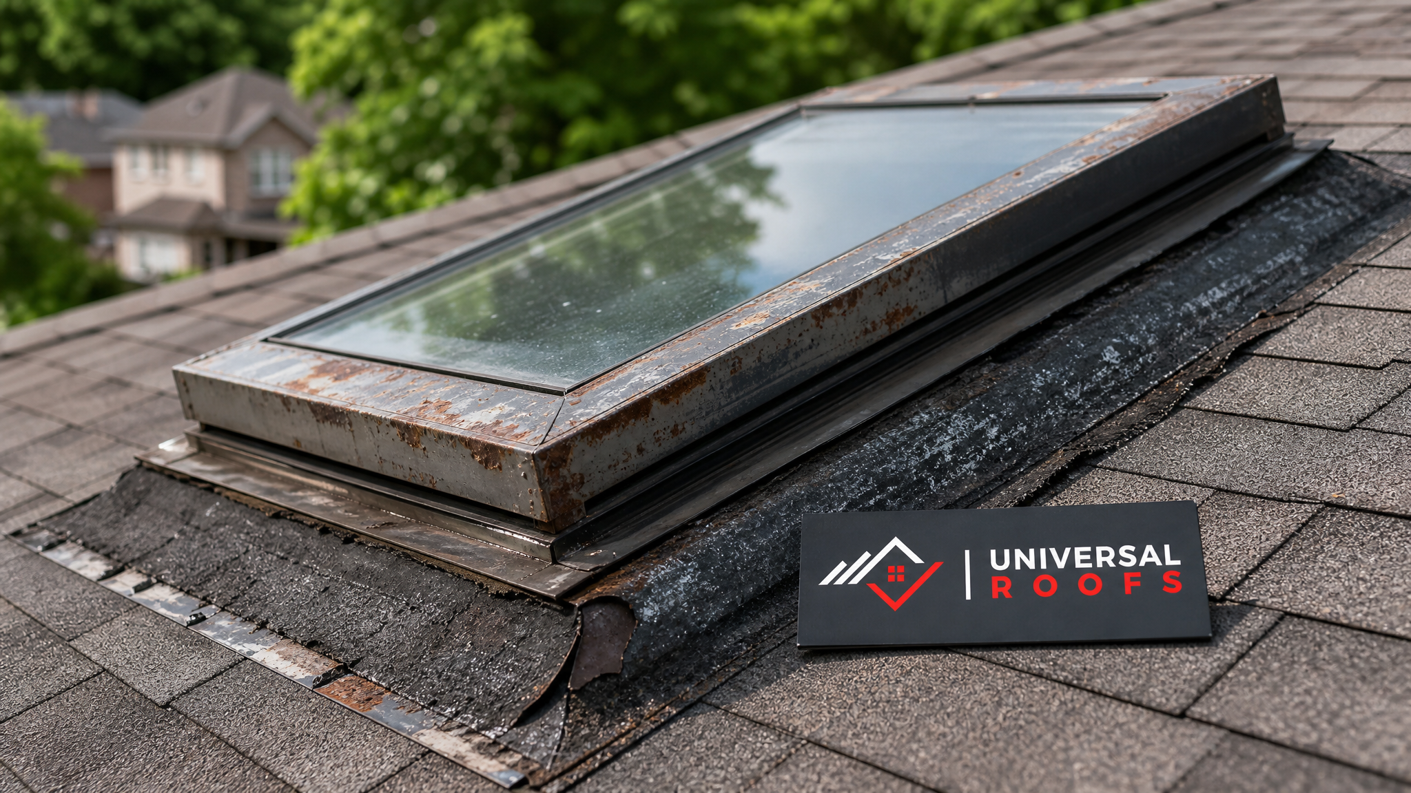 An older skylight on a Toronto home being restored in daylight