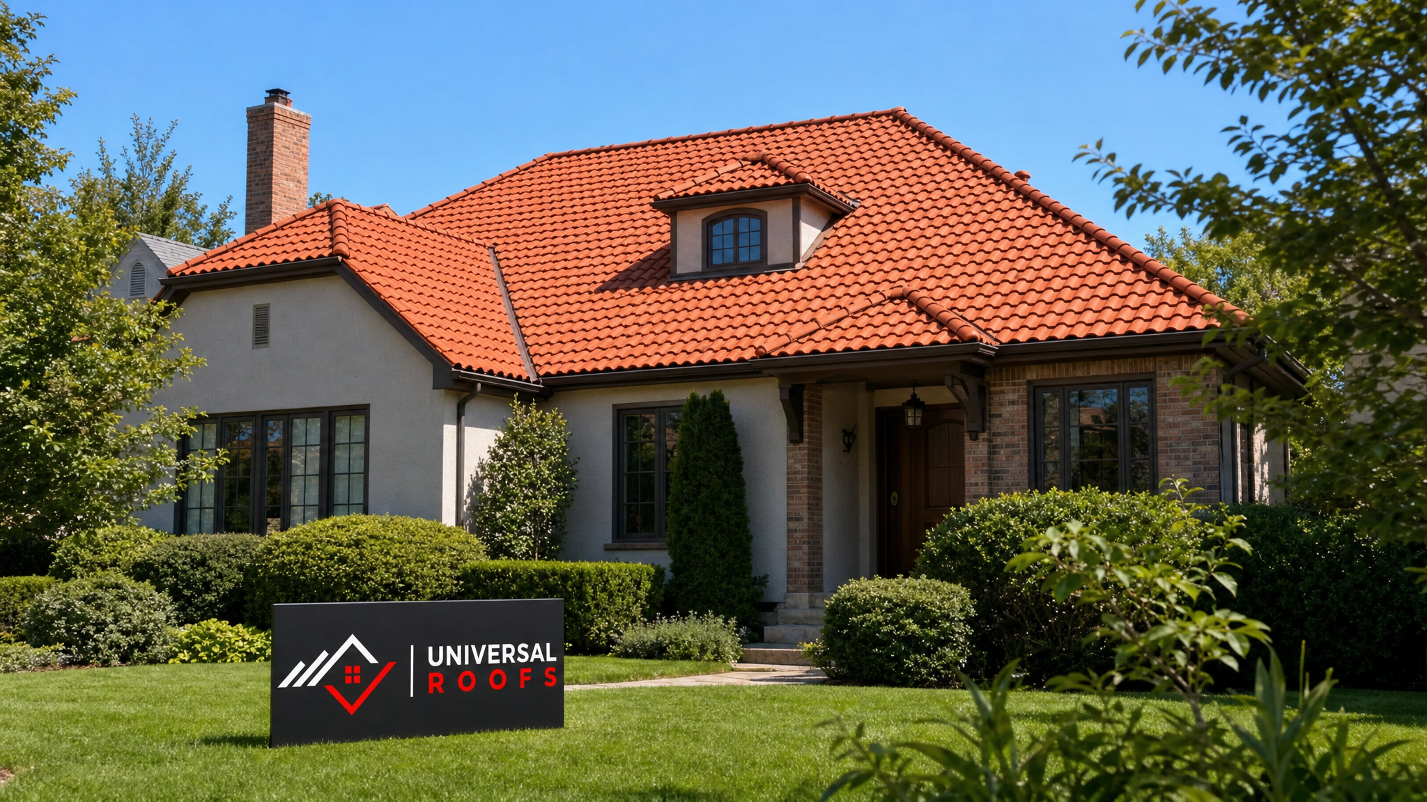 Freshly restored terracotta tile roof glowing with renewed colour under summer daylight on a Toronto home