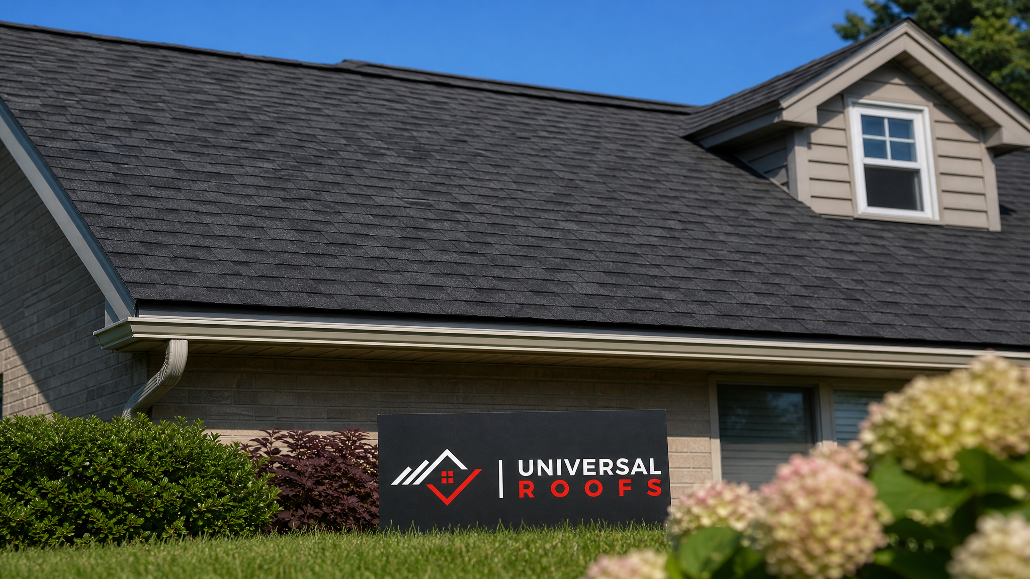 Freshly patched asphalt shingle roof on a Toronto home in summer daylight with no visible seams