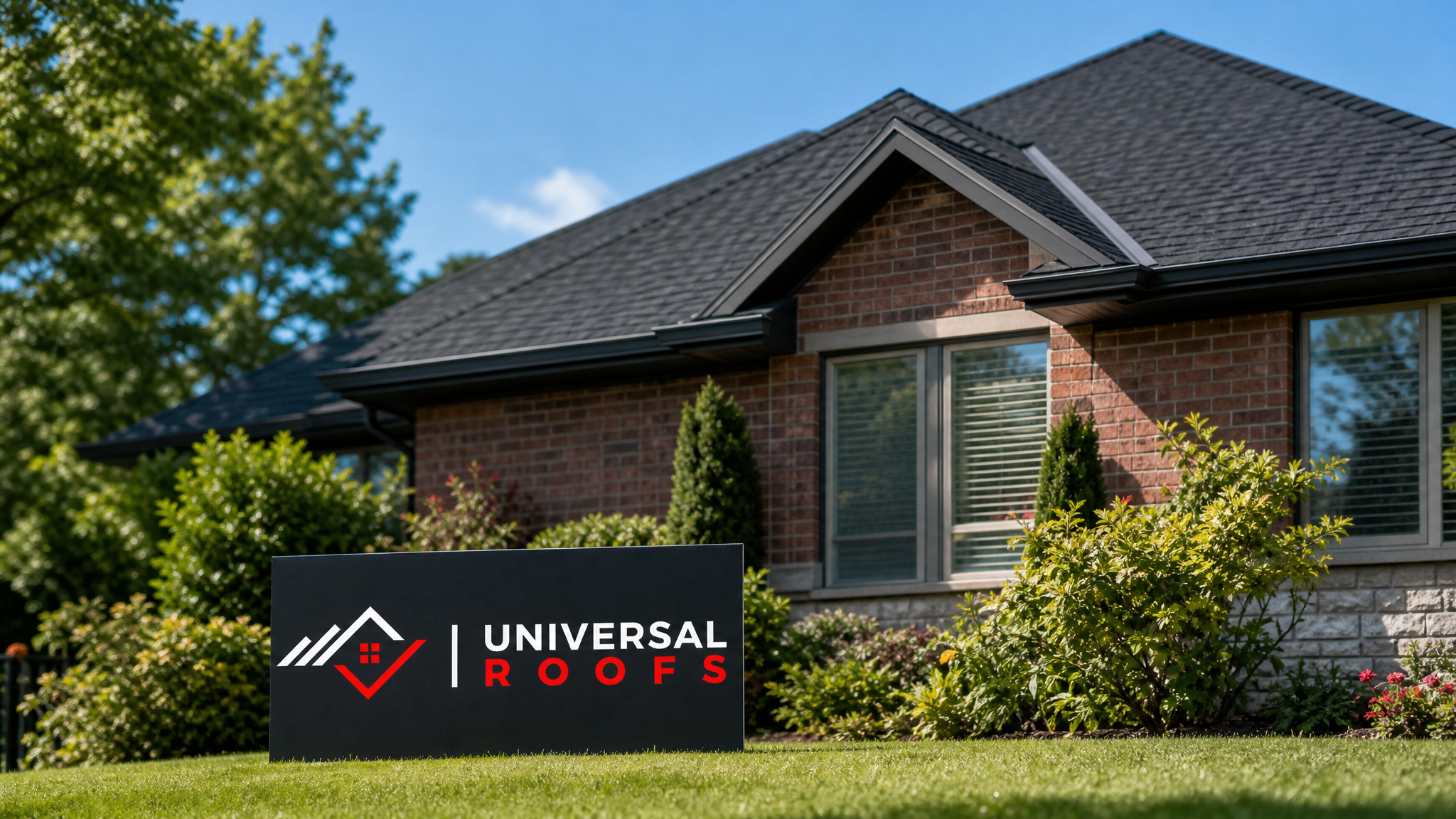 Freshly repaired asphalt shingle roof on a Toronto home in summer daylight with no visible damage remaining
