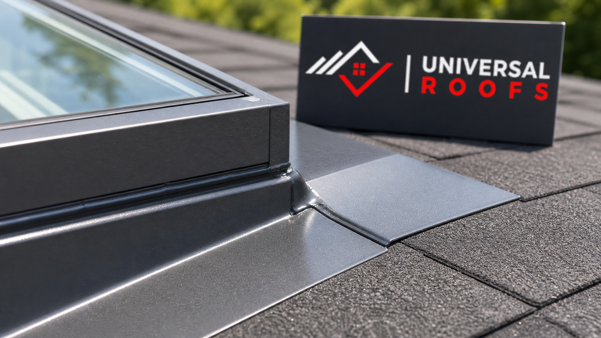 Close-up detail of new rubber gasket and sealant bead around skylight glazing frame