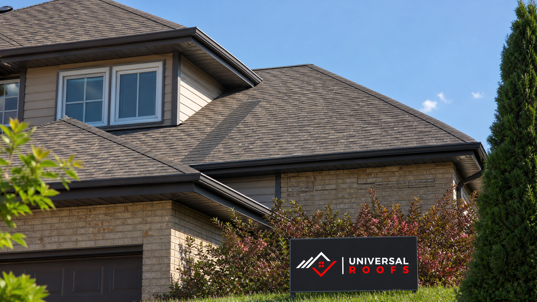 Freshly repaired asphalt shingle roof on a Toronto home in summer daylight with seamless new shingles blended into the existing roof