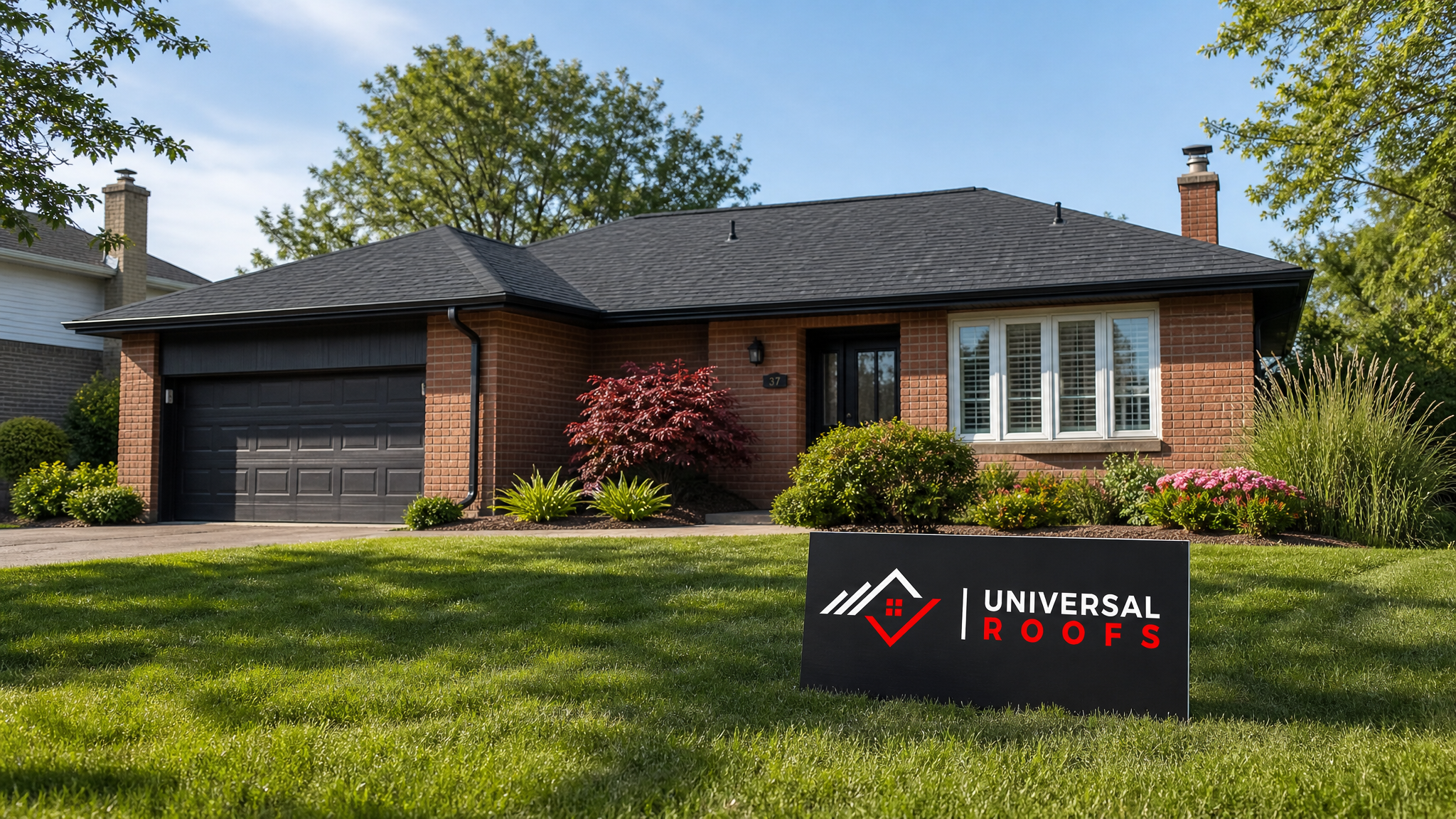 Straight, level roofline on a Toronto-area home after sagging repair, shown in summer daylight