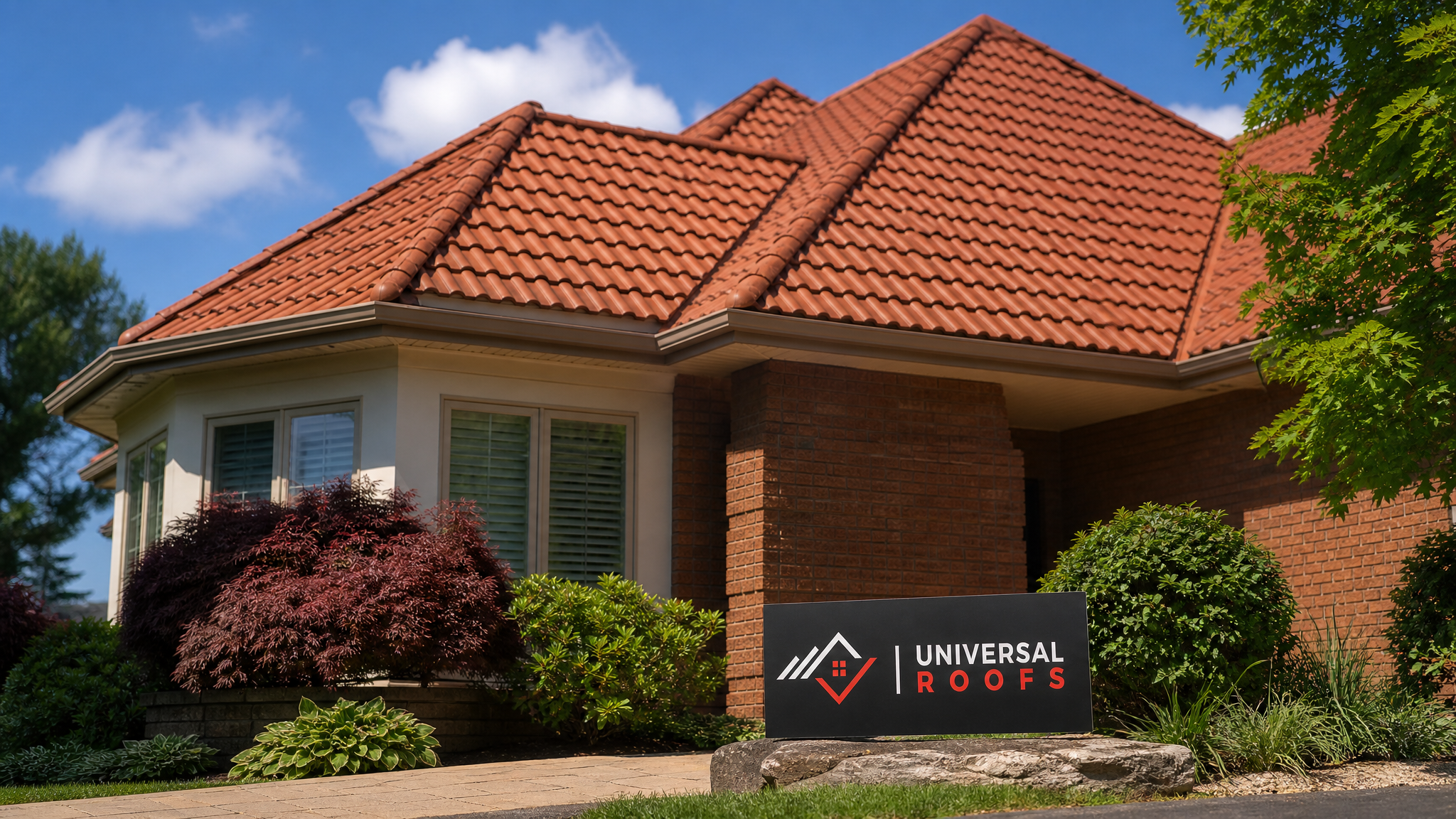 Clean, moss-free clay tile roof on a Toronto home in summer daylight