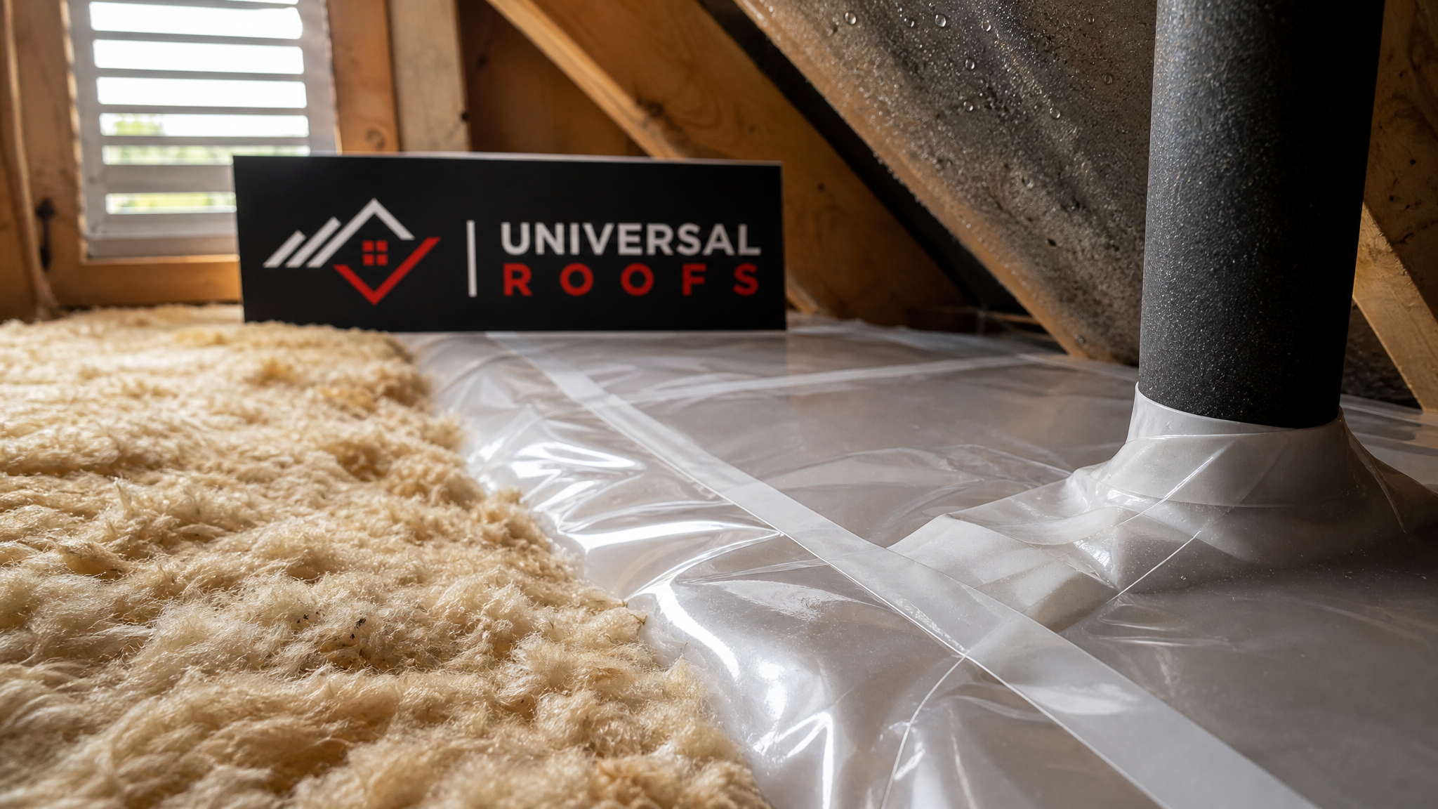 Close-up of a compressed insulation batt gap next to a properly fitted vapour barrier seam