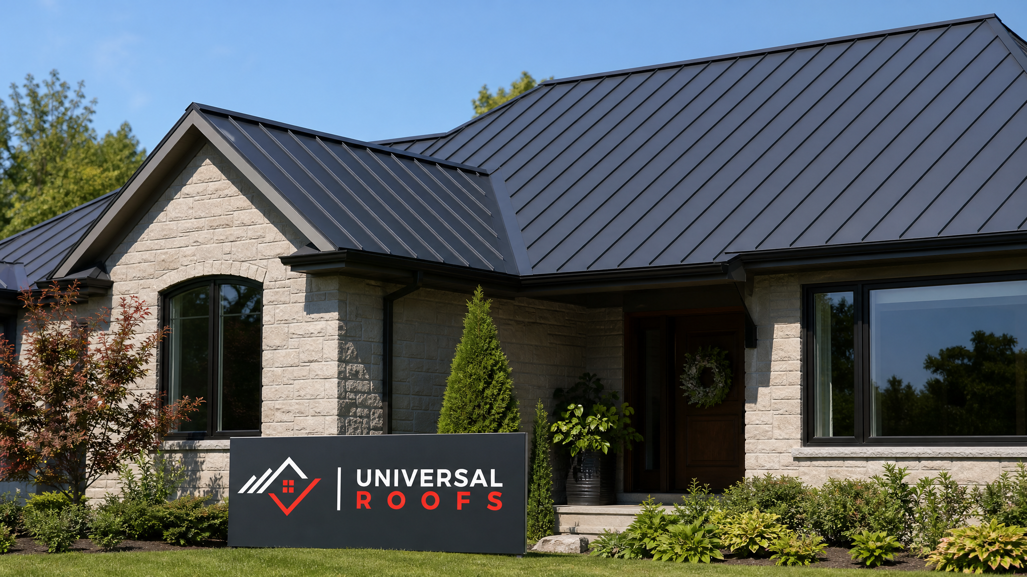 Finished standing seam metal roof on a Toronto home after professional metal roof repair, summer daylight