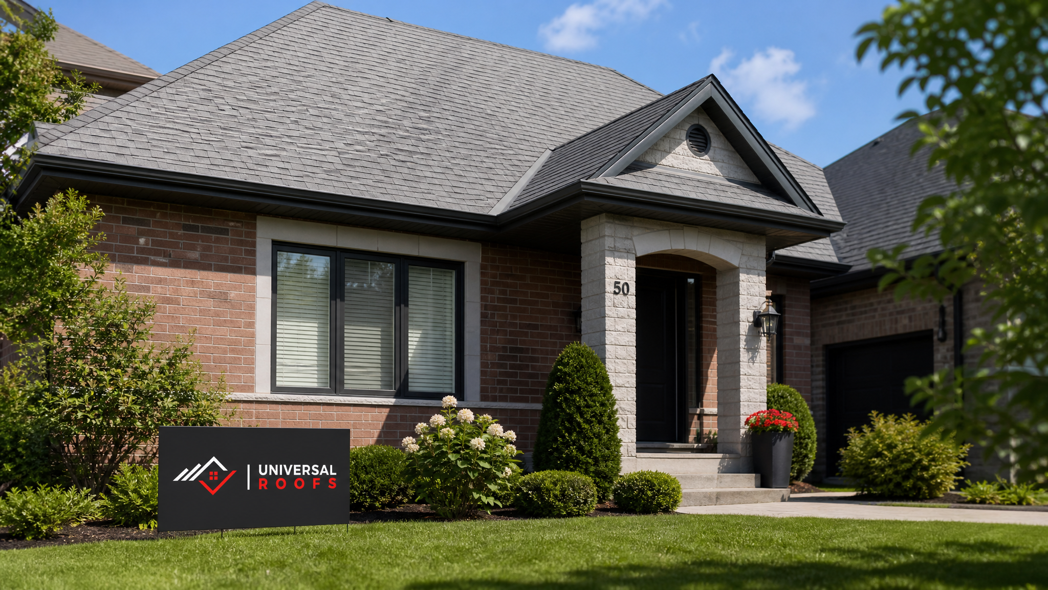 Freshly cleaned asphalt shingle roof on a Toronto home showing bright, streak-free shingles under summer daylight