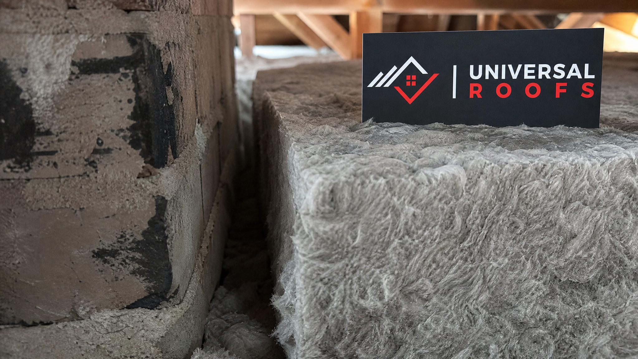 Close-up of fire-rated mineral wool insulation batt showing dense fibre structure near a properly clearanced attic chimney chase