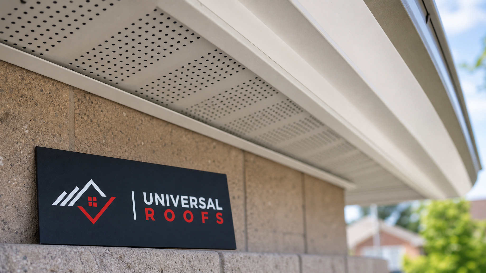Close-up detail of a continuous soffit vent strip installed under a roof eave on a Toronto home