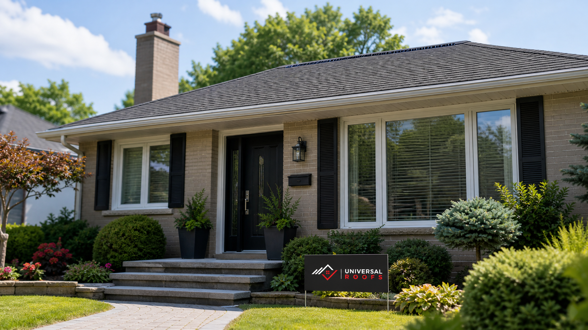 Toronto home exterior showing a properly installed ridge vent along the roofline in summer daylight