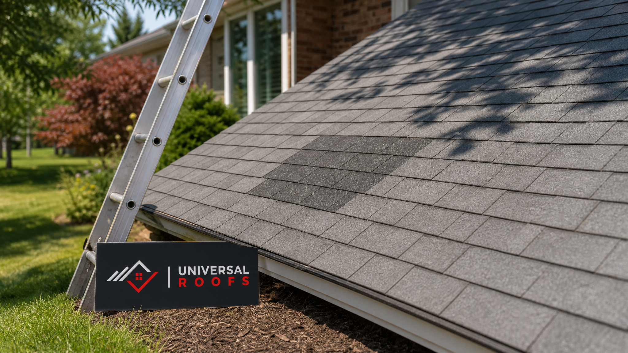 Freshly completed asphalt shingle roof patch blending seamlessly with surrounding shingles on a Toronto home in summer daylight
